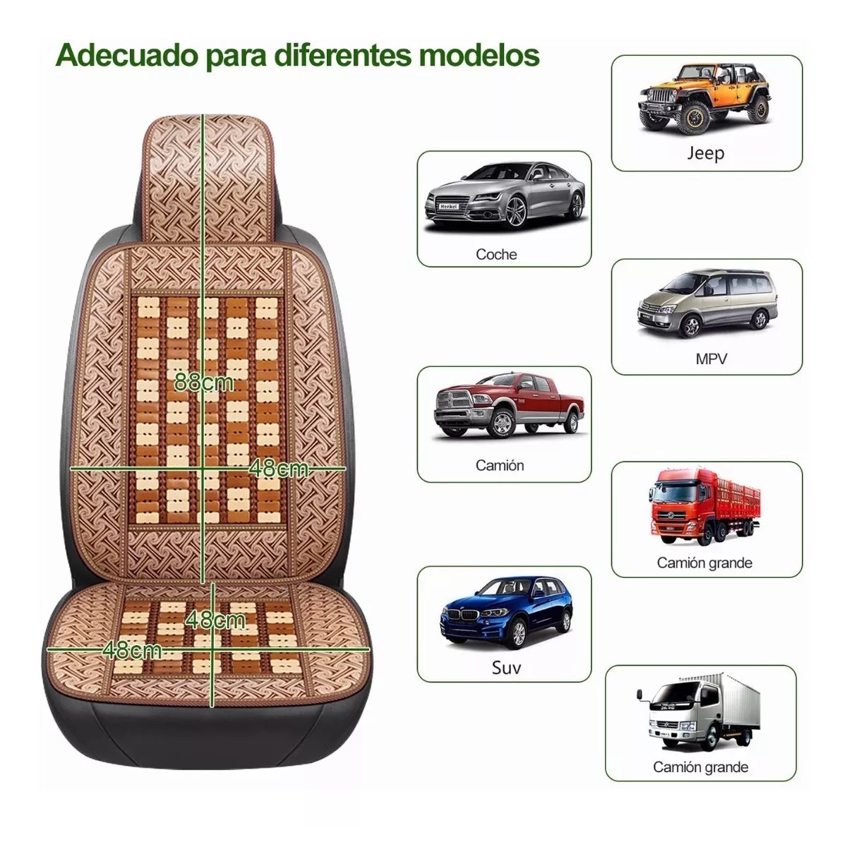 Funda De Asiento Cojín De Bambú Para Auto Universal 2 Pzs