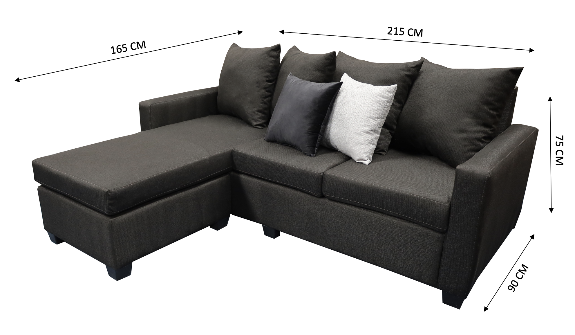 Sala Esquinera Modular Ares, 215x165 cm, Lado derecho e Izquierdo, Lino nacional Negro El Bazar Store