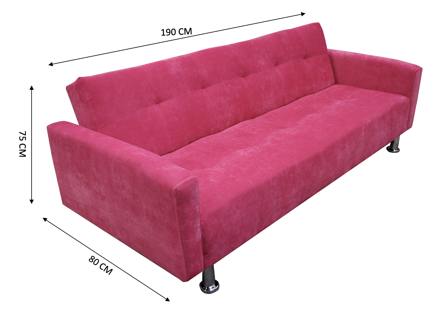 Sofá Cama Reclinable Paris Terciopelo Rosa, Brazos movibles, Futon 3 Posiciones Barbie El Bazar Store