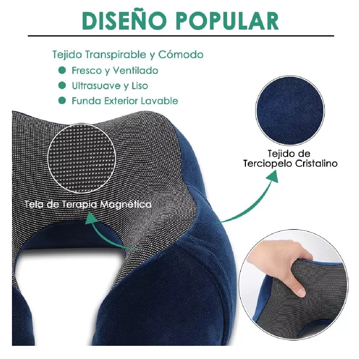 Almohada De Viaje 100% Espuma Viscoelástica Cuello Azull