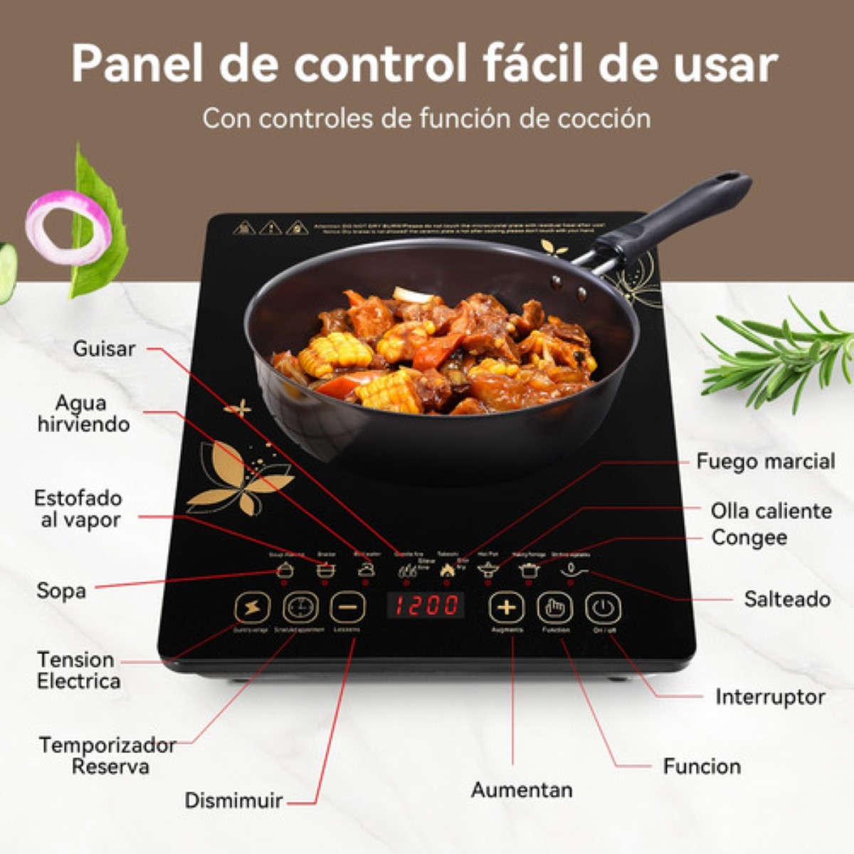 Digital Parrilla Eléctrica Inducción 2200w Control Tactil Negro