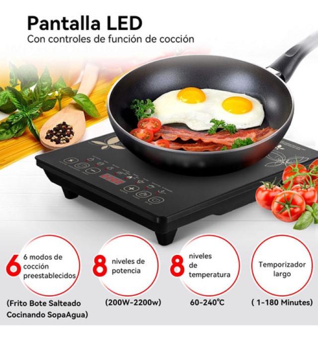 Digital Parrilla Eléctrica Inducción 2200w Control Tactil Negro