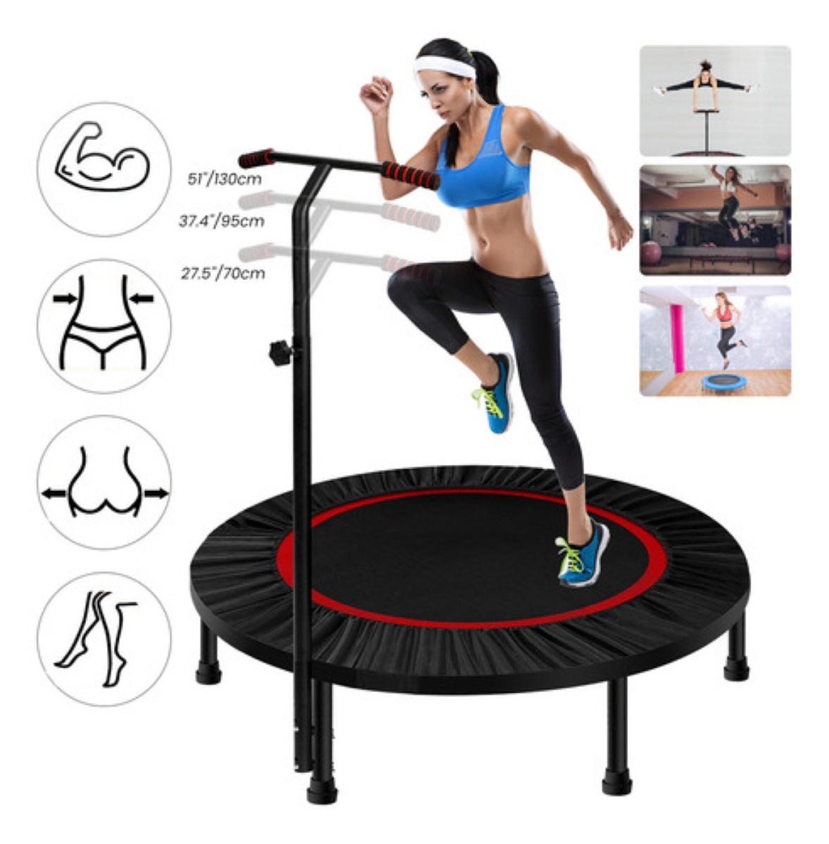 Trampolin Fitness Con Barra Ajustable Para Adulto Niños Negro Rojo