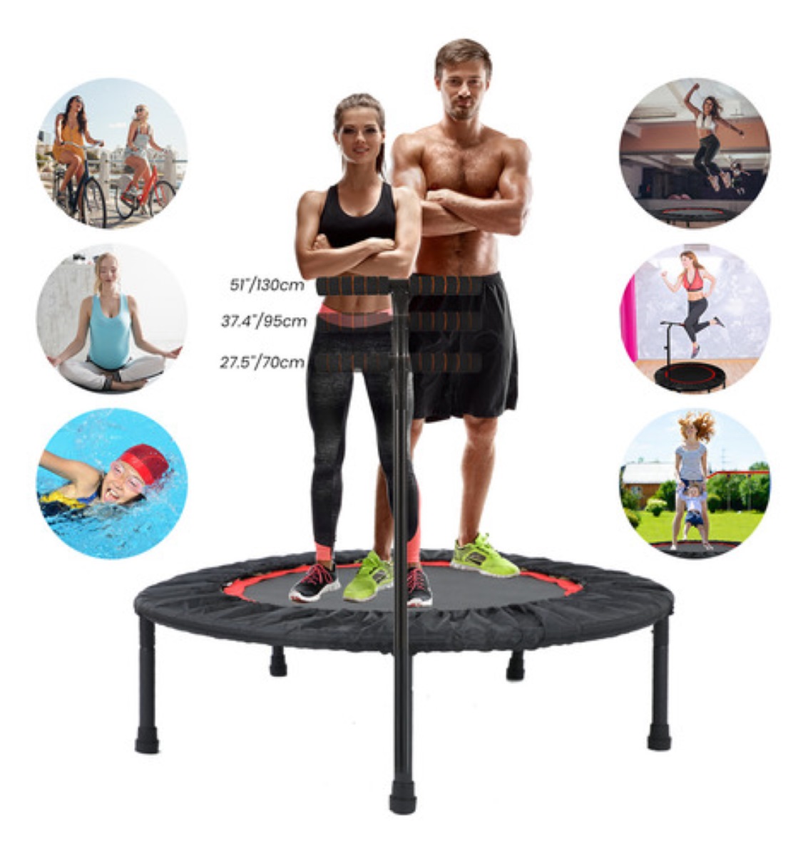 Trampolin Fitness Con Barra Ajustable Para Adulto Niños Negro Rojo