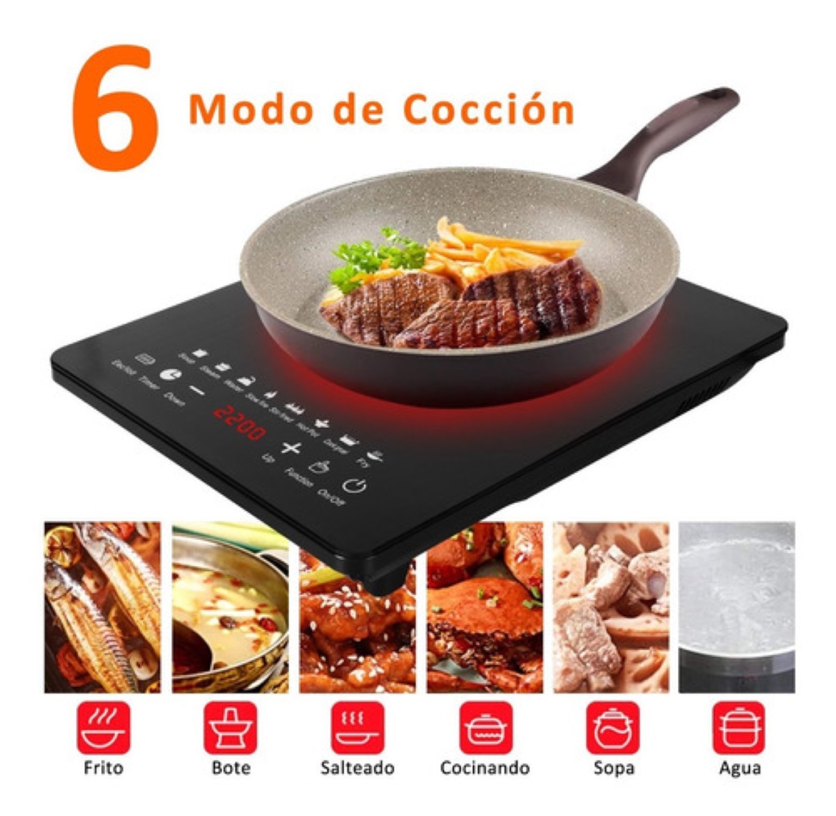 Parrilla Eléctrica De Inducción Estufas Portatil 2200w Negro