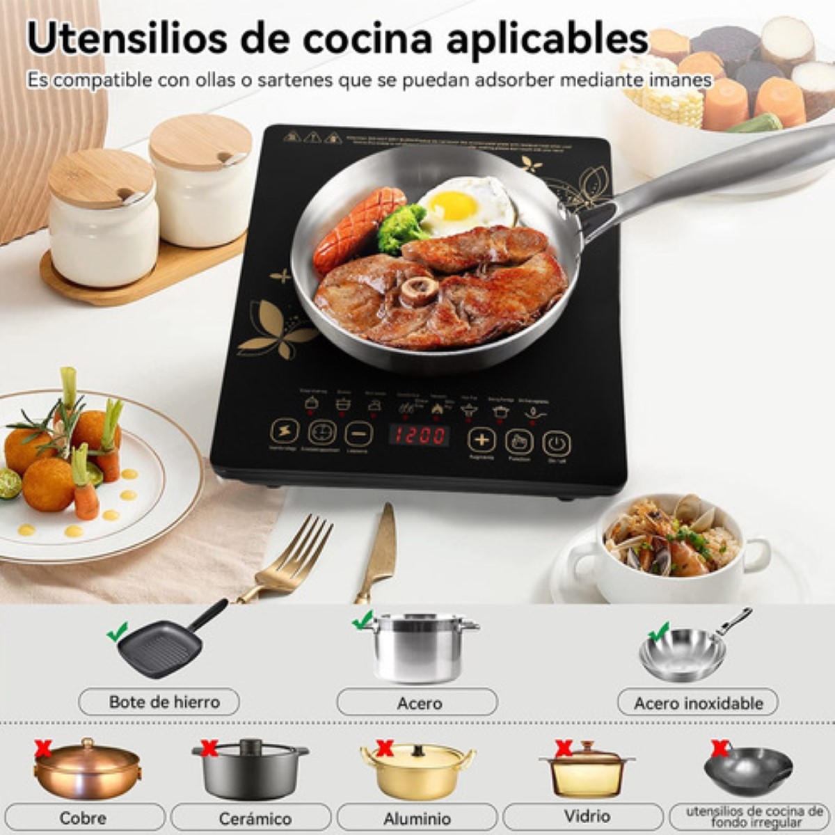Parrilla Eléctrica De Inducción Estufas Portatil 2200w Negro