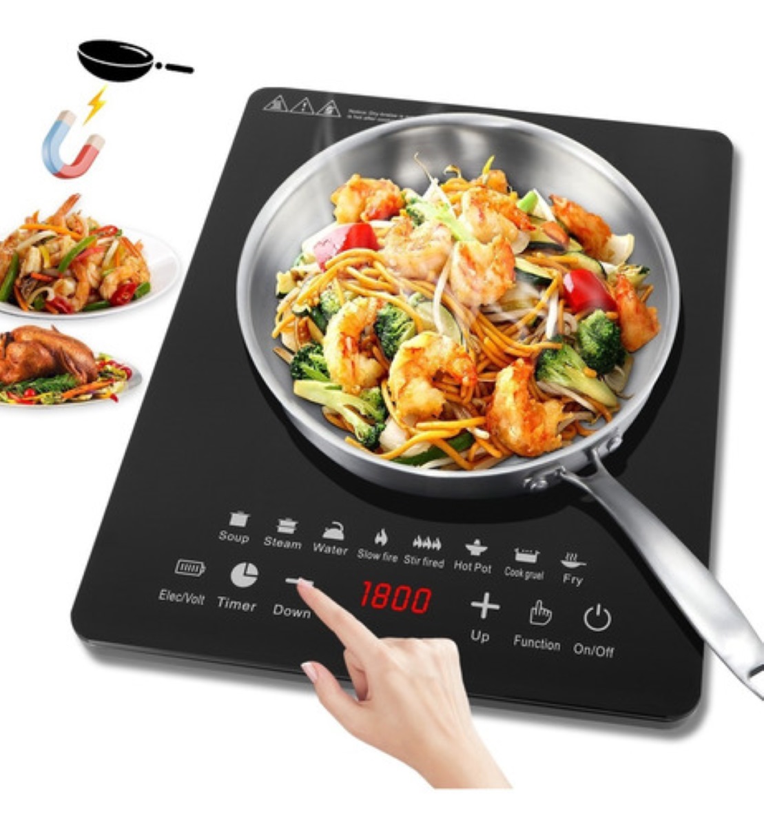 Placa de cocina eléctrica, estufa eléctrica portátil de 1800 W con pantalla  táctil LED, 8 niveles de potencia y 8 niveles de temperatura