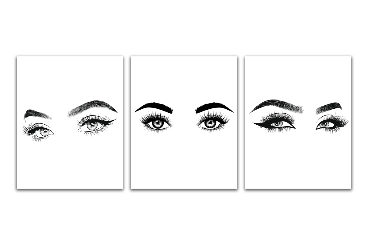 Set Cuadros Decorativos Estilista Pestañas Cejas Salon Belleza Canvas 3pzas 20x25cm