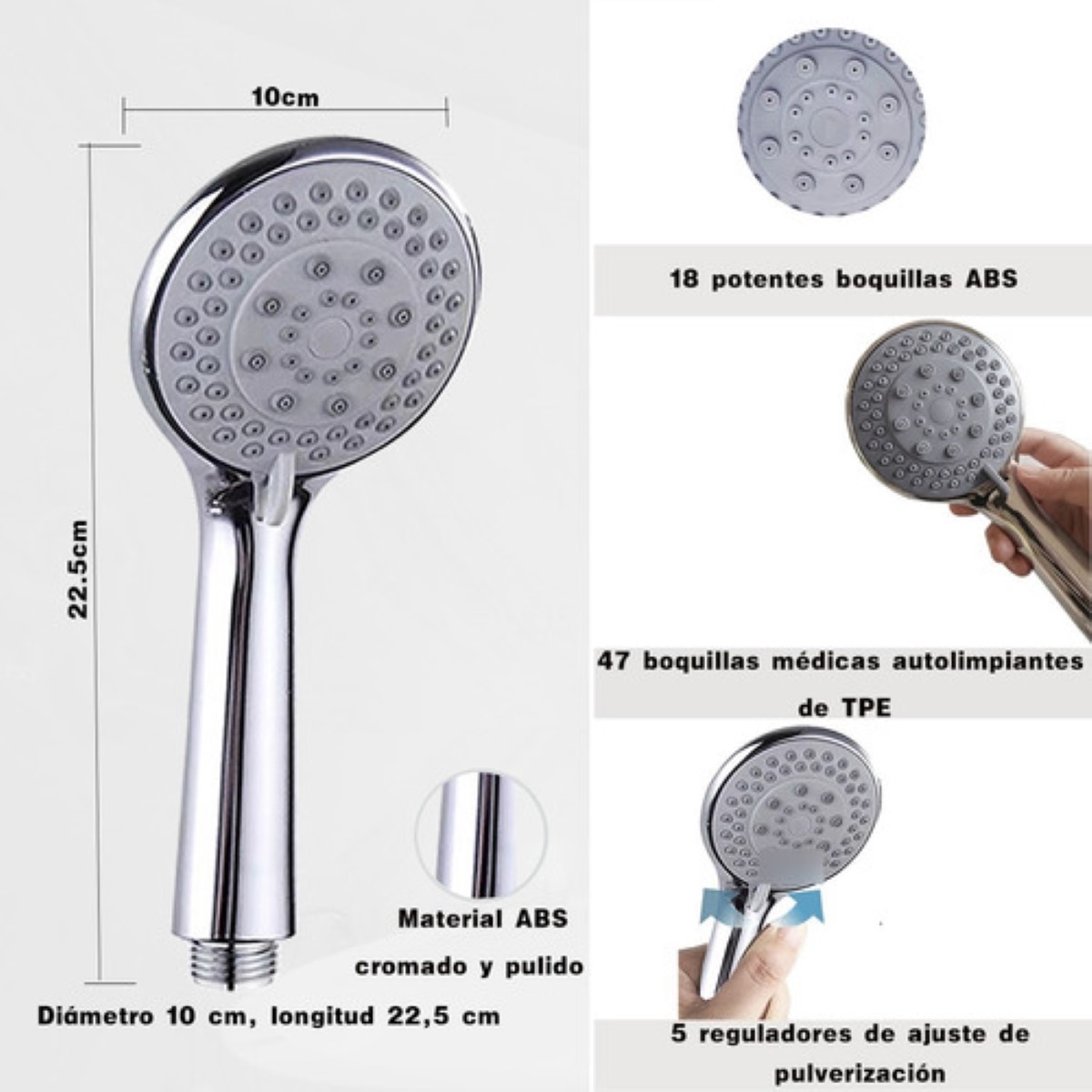Kit De Ducha De Mano Alta Presión Con 1.5mts Manguera Plata 