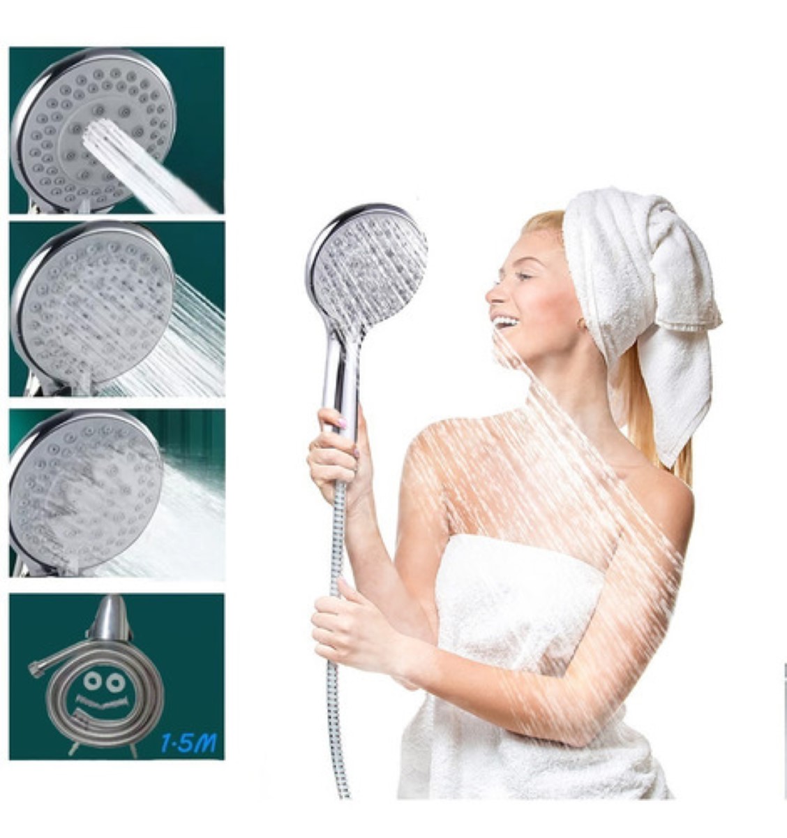 Kit De Ducha De Mano Alta Presión Con 1.5mts Manguera Plata 