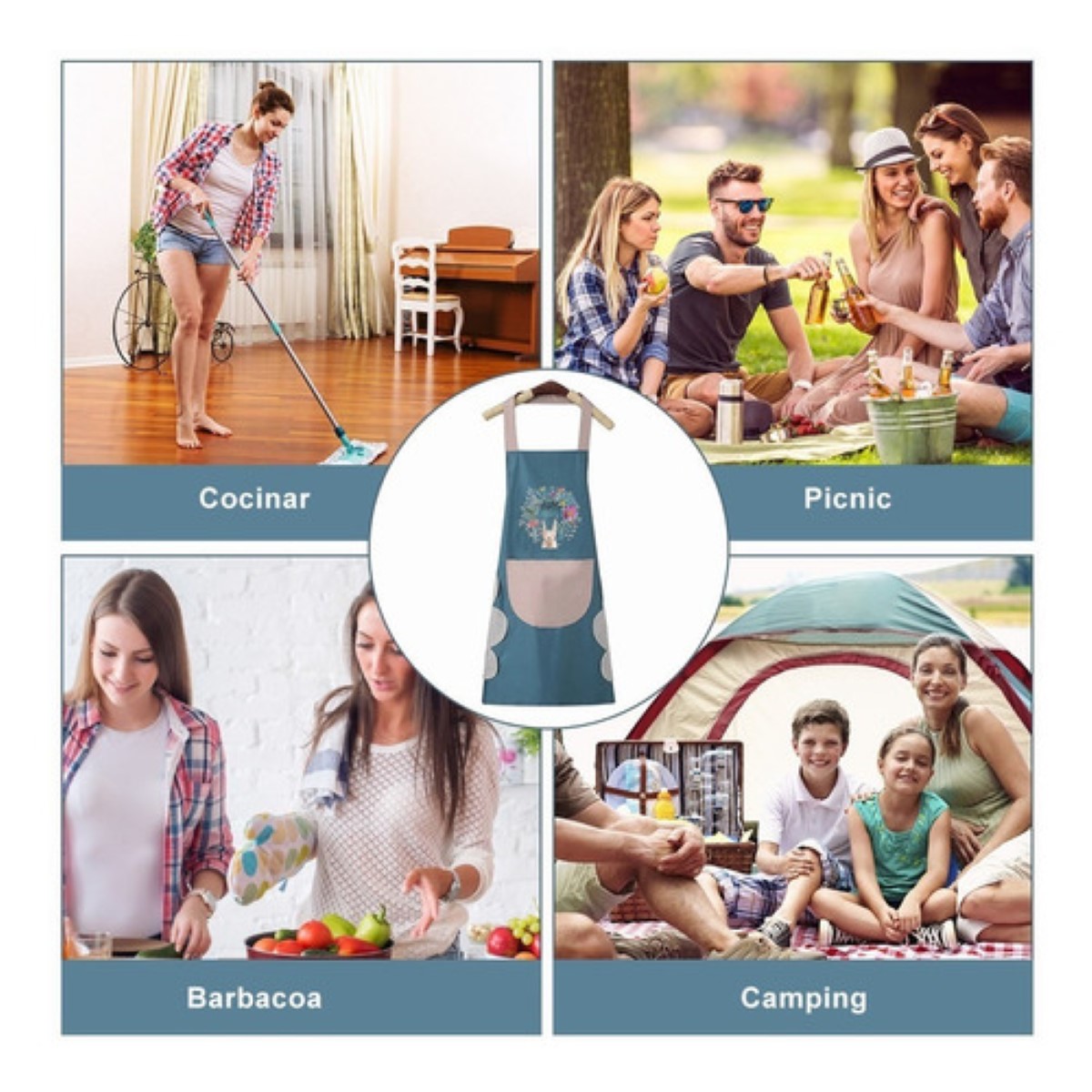 Mandil Para Cocina Parrillero Impermeable Delantal  Azul Claro