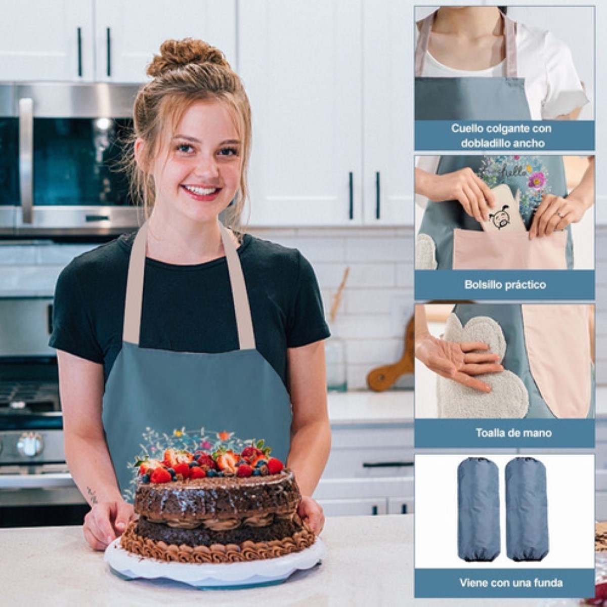 Mandil Para Cocina Parrillero Impermeable Delantal  Azul Claro