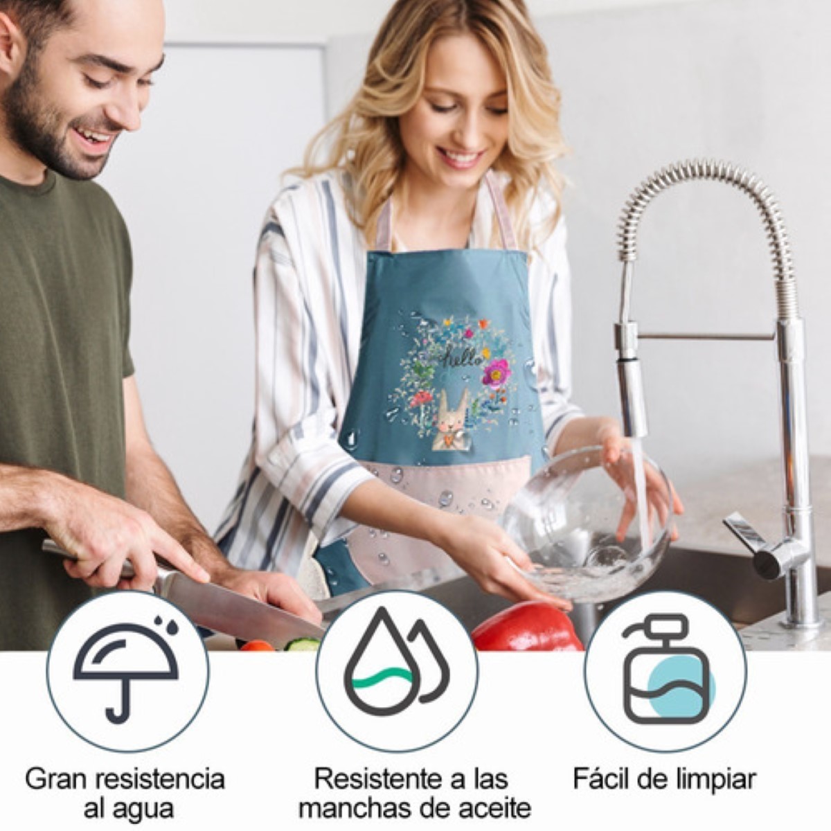 Mandil Para Cocina Parrillero Impermeable Delantal  Azul Claro