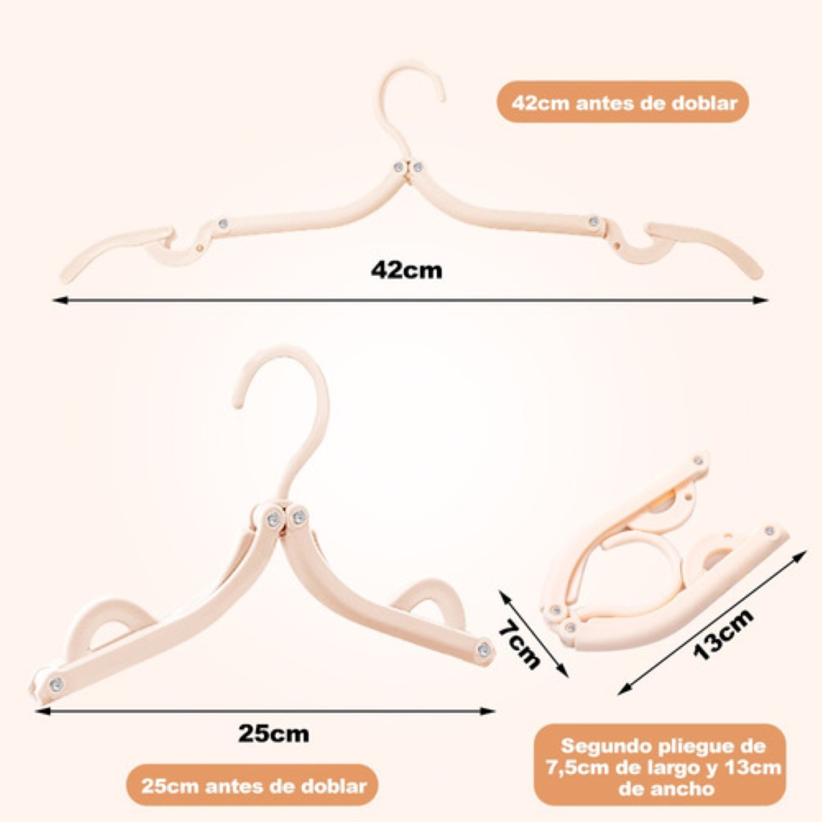 10 Ganchos Para Ropa Plegable Exterior Beige 