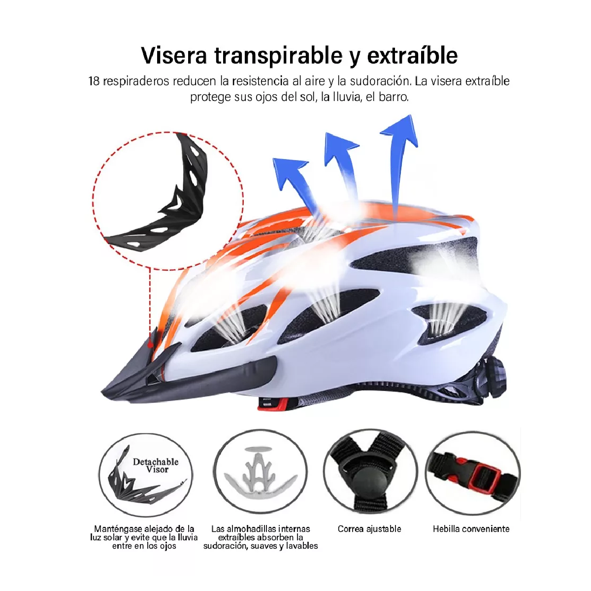 Set Casco De Bicicleta Unisex+luz De Bicicleta+gafas+mascara Naranja