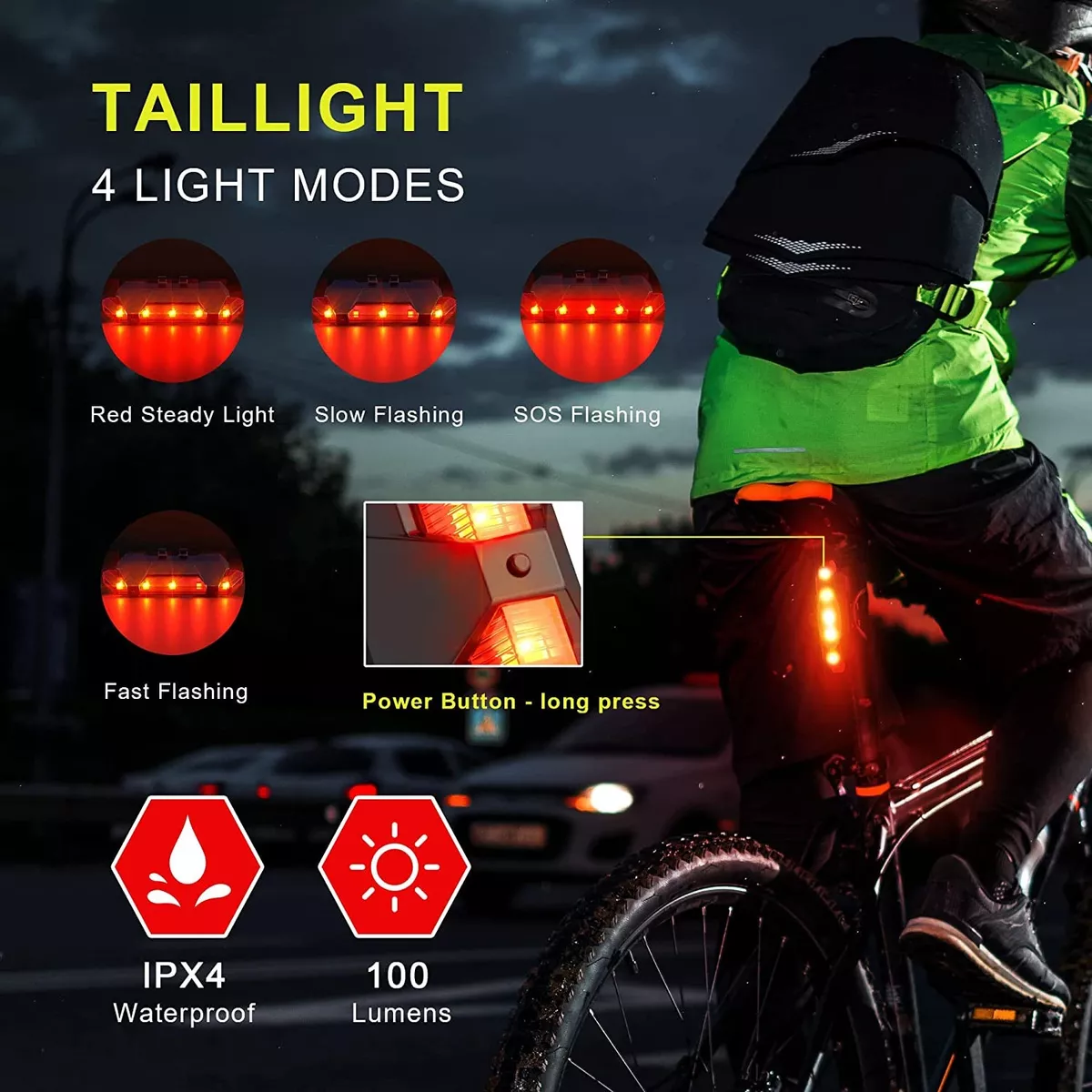 Set Casco De Bicicleta Unisex+luz De Bicicleta+gafas+mascara Naranja