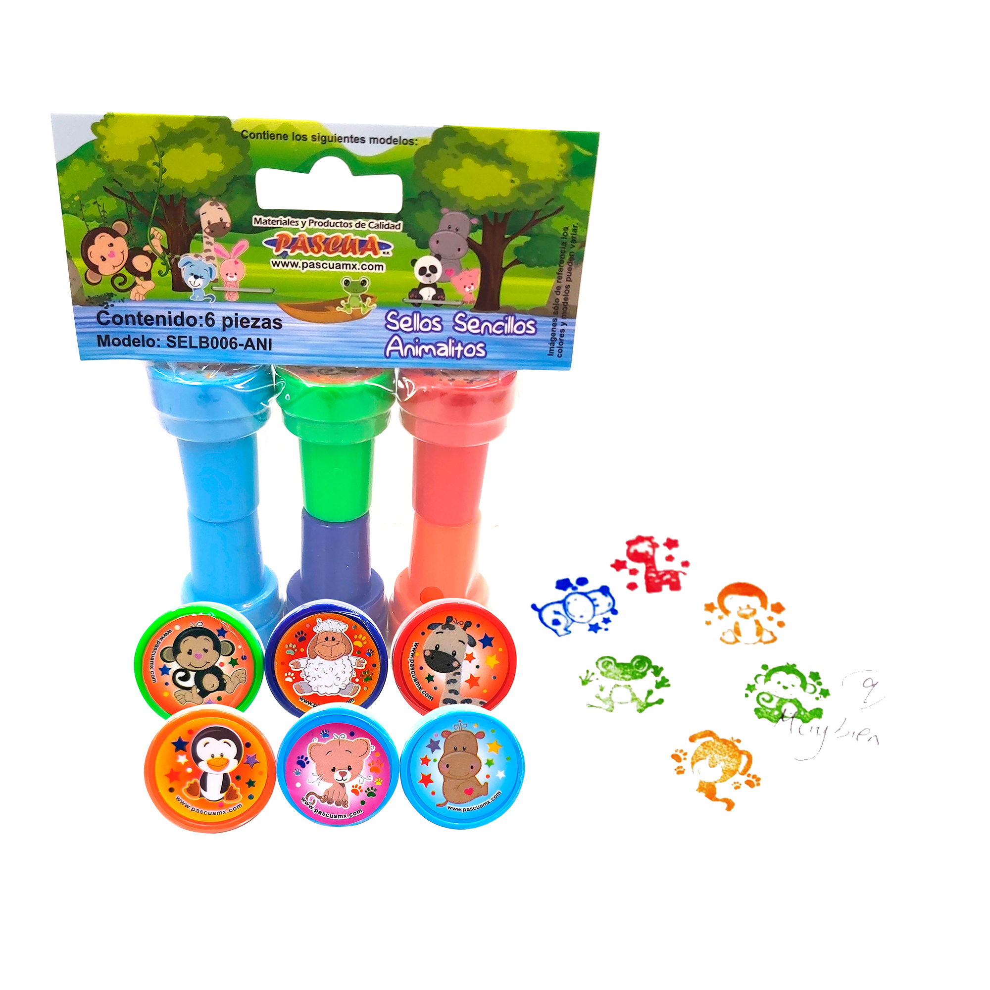 Sellos para Niños Estampillas de Dibujos Animados Surtidos, 6 Sellos de Tinta figura animales para regalos de fiestas infantiles, premios escolares