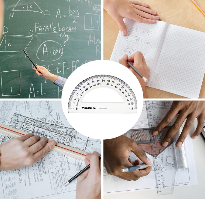 Caja 25 Transportador Semicircular De Plástico 180 gradosMayoreo para oficina, papeleria, arquitecto, diseño y casa