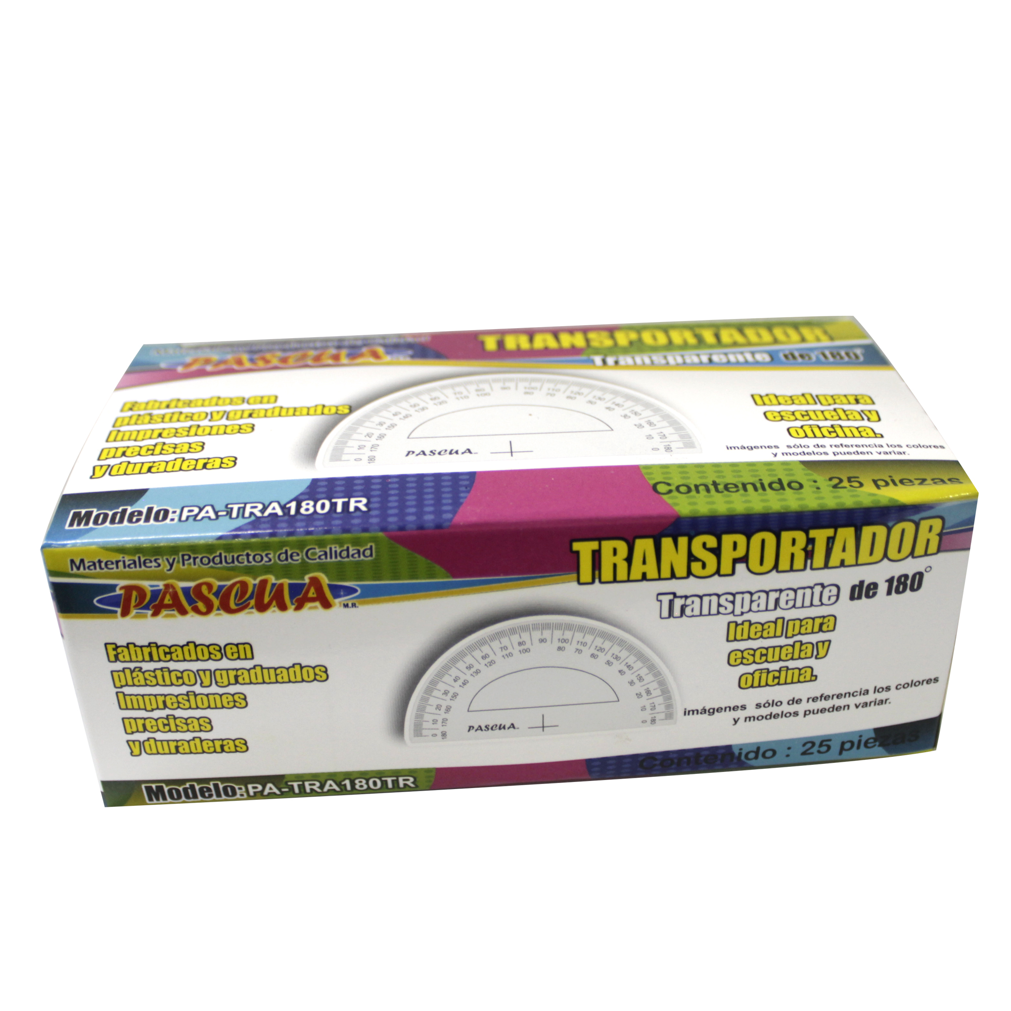 Caja 25 Transportador Semicircular De Plástico 180 gradosMayoreo para oficina, papeleria, arquitecto, diseño y casa