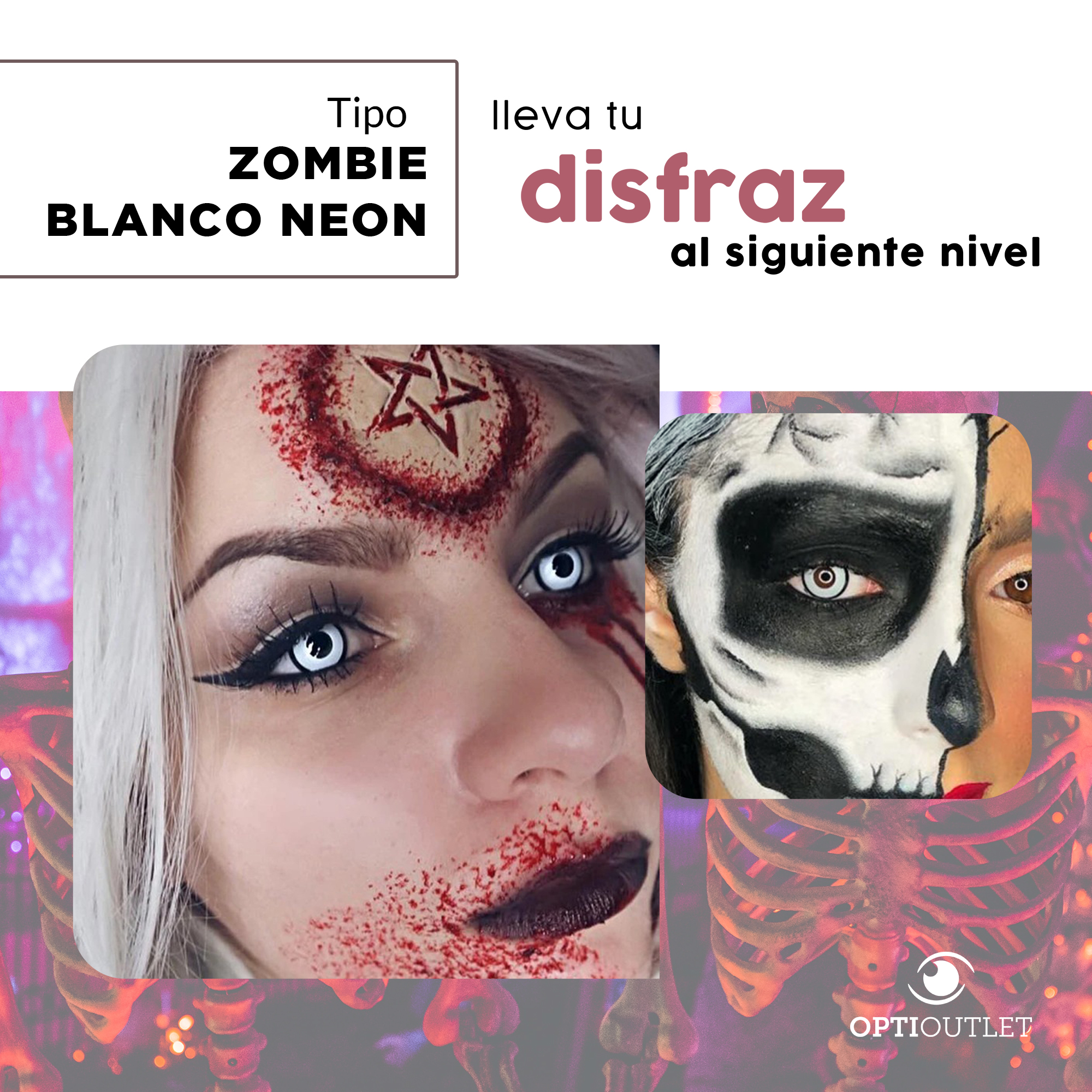 Pupilentes - Lentes de Contacto Color Fantasía para Maquillaje y Disfraces de Halloween | Disfraz Halloween - Zombie Blanco UV