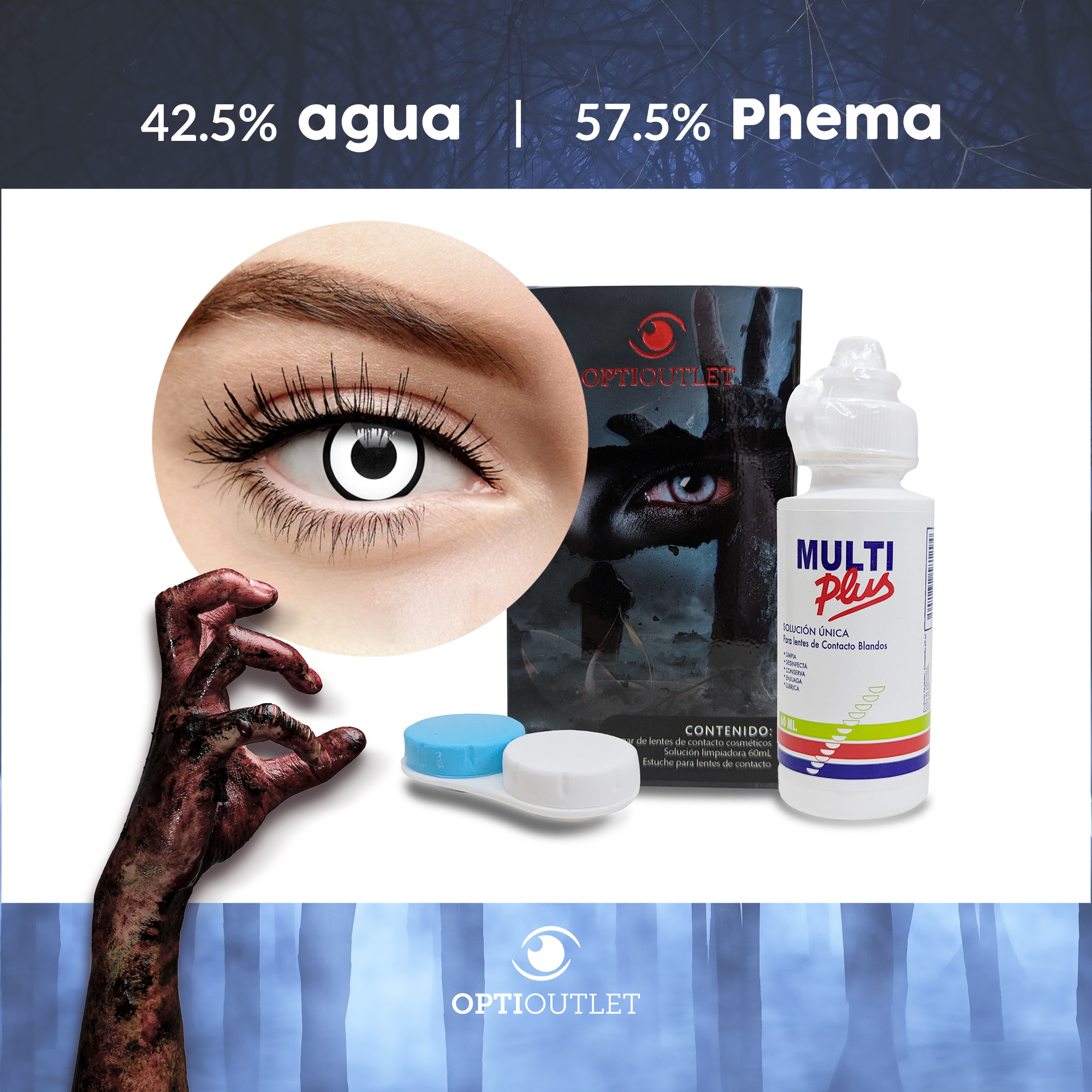 Pupilentes - Lentes de Contacto Color Fantasía para Maquillaje y Disfraces de Halloween | Disfraz Halloween - Zombie Blanco UV