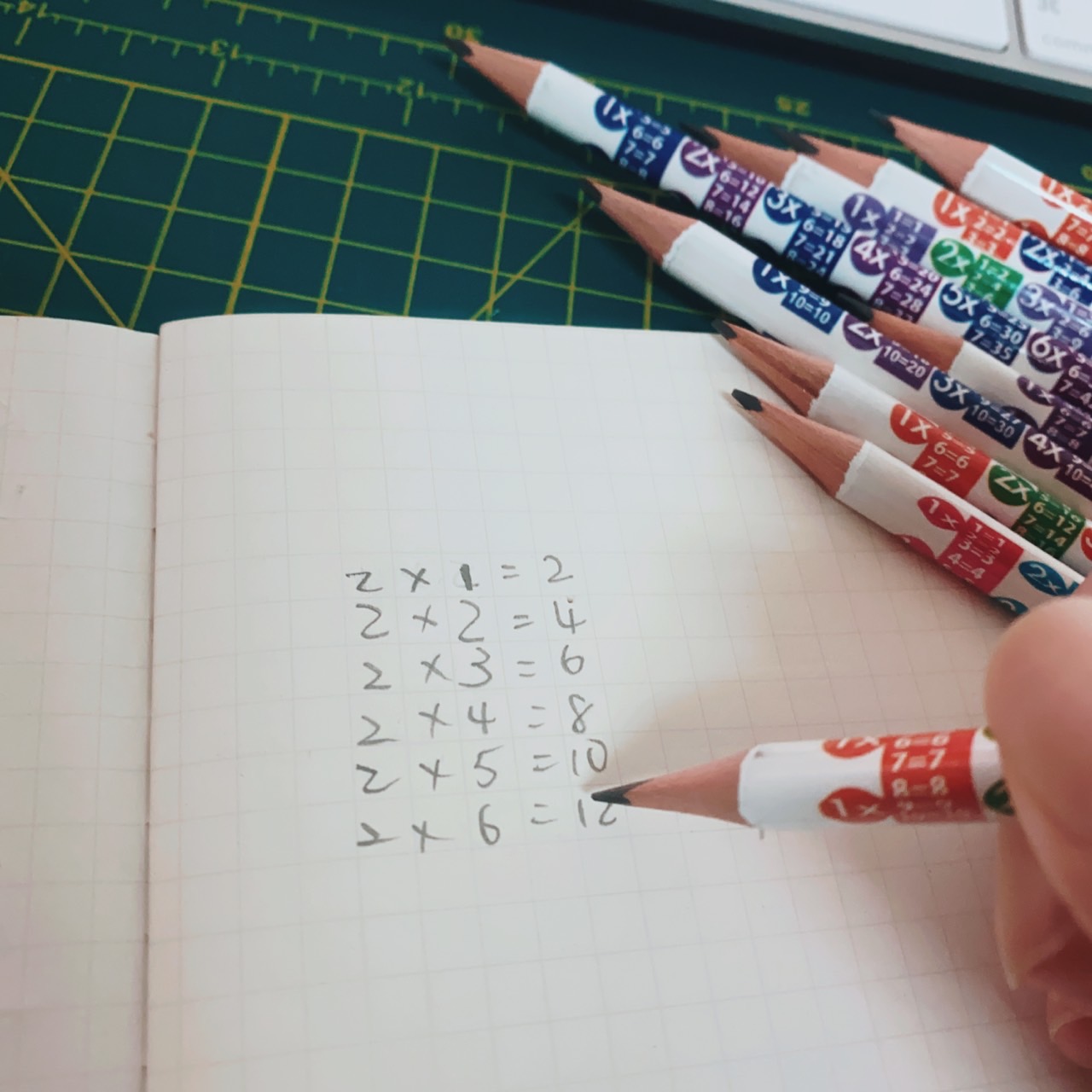 Caja 10 Lápices de grafito Entrenador Triangulares con GOMA 2HB, Tablas de multiplicar, Útiles Escolares Para Diestros y Zurdos