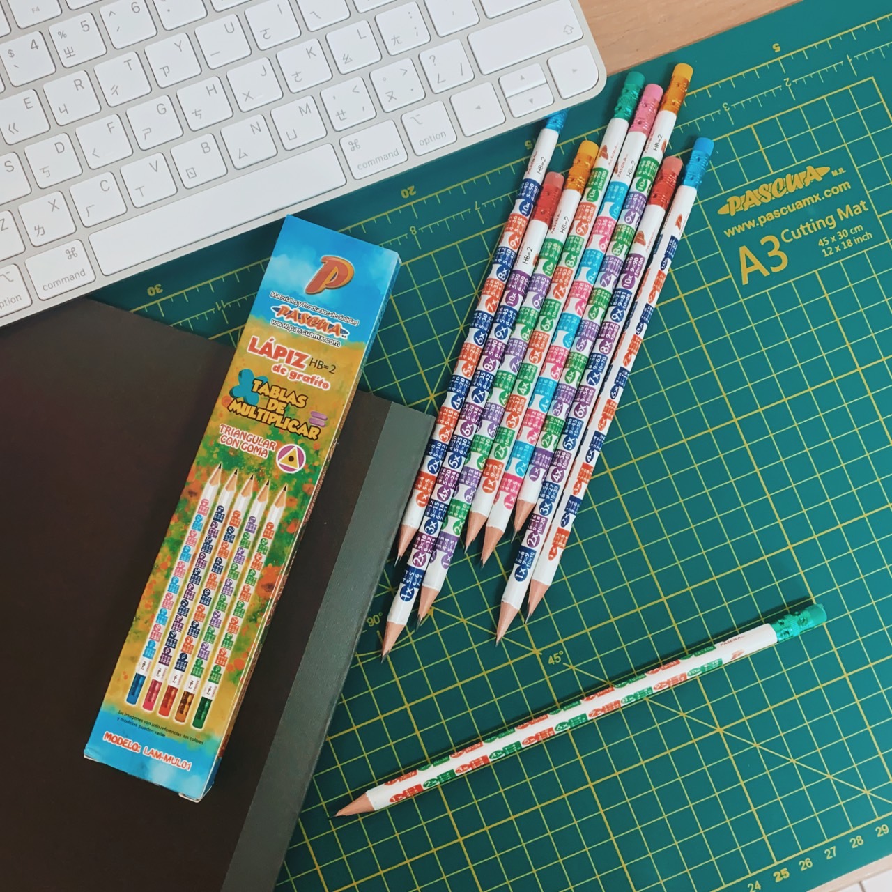 Caja 10 Lápices de grafito Entrenador Triangulares con GOMA 2HB, Tablas de multiplicar, Útiles Escolares Para Diestros y Zurdos