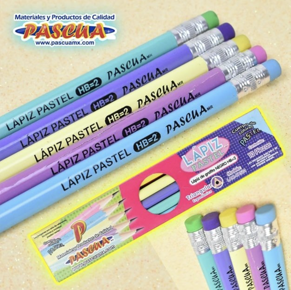 10 Lápices de grafito Negro HB=2 ergonomico Triangulares con GOMA en color, Cuerpo de Color PASTEL, Útiles Escolares Para Diestros y Zurdos