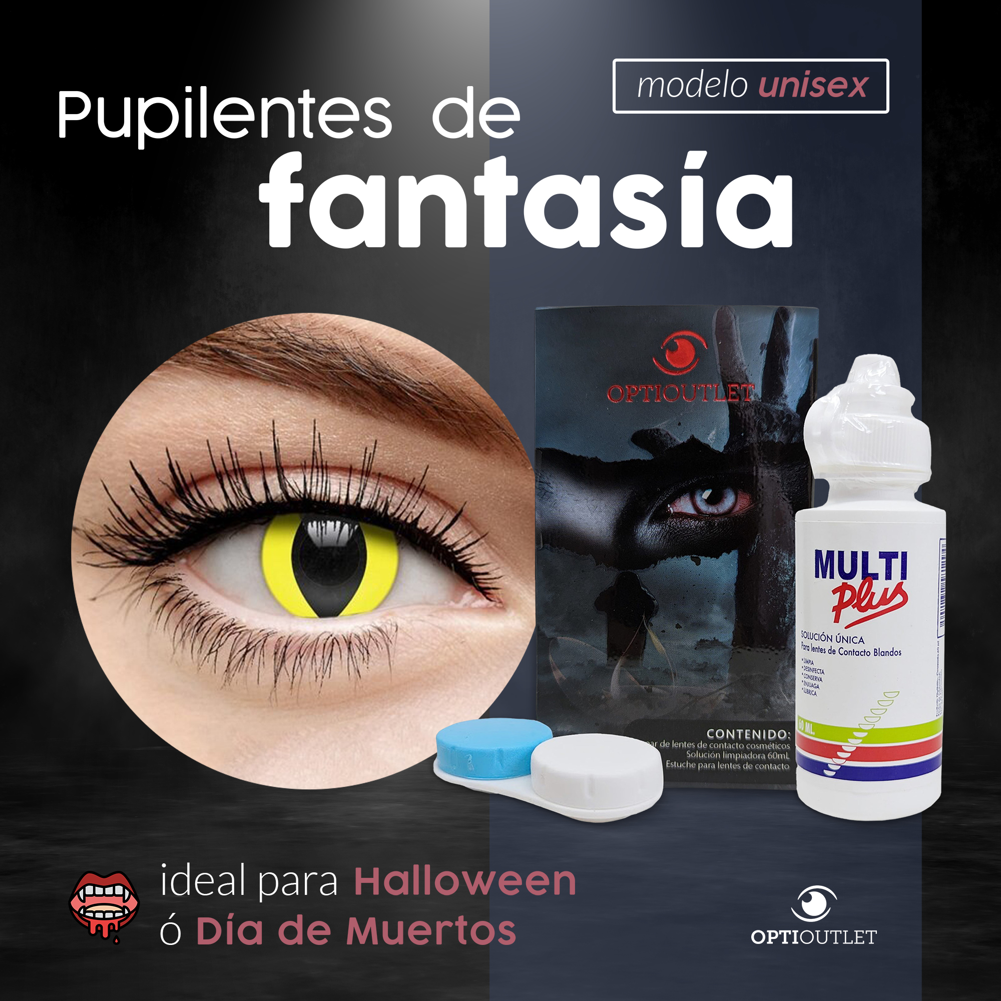 Pupilentes - Lentes de Contacto Color Fantasía para Maquillaje y Disfraces de Halloween | Disfraz Halloween - Amarillo Gato Neon