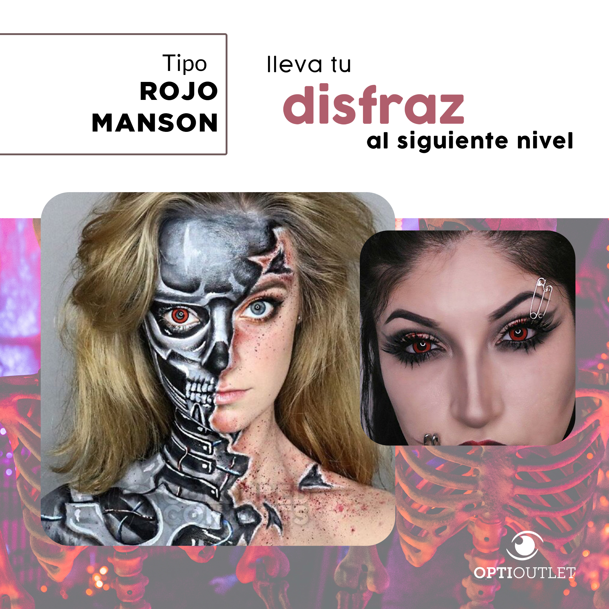 Pupilentes - Lentes de Contacto de Color Fantasía para Maquillaje y Disfraces de Halloween | Disfraz Halloween - rojo Manson
