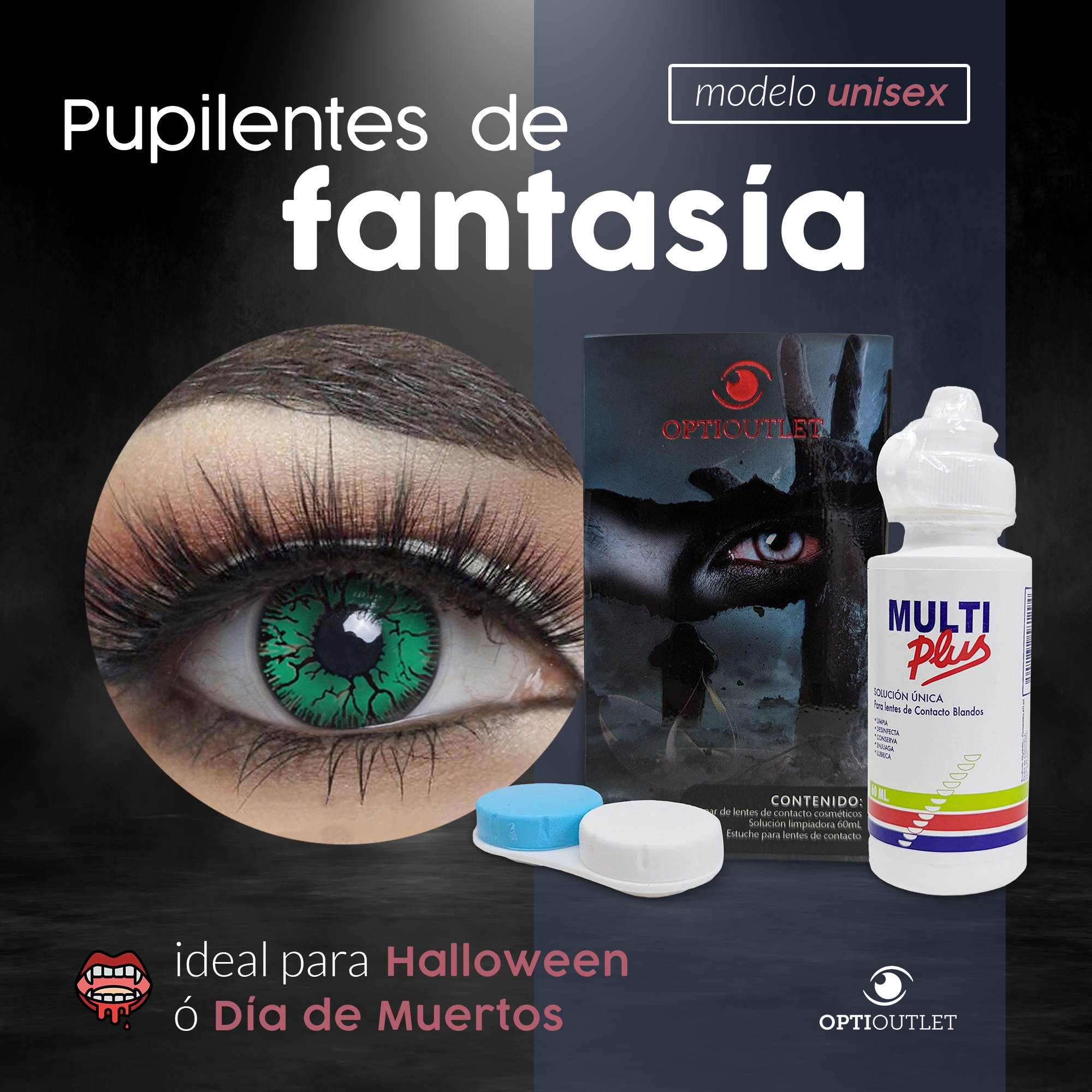 Pupilentes - Lentes de Contacto de Color Fantasía para Maquillaje y Disfraces de Halloween | Disfraz Halloween - Verde Crack
