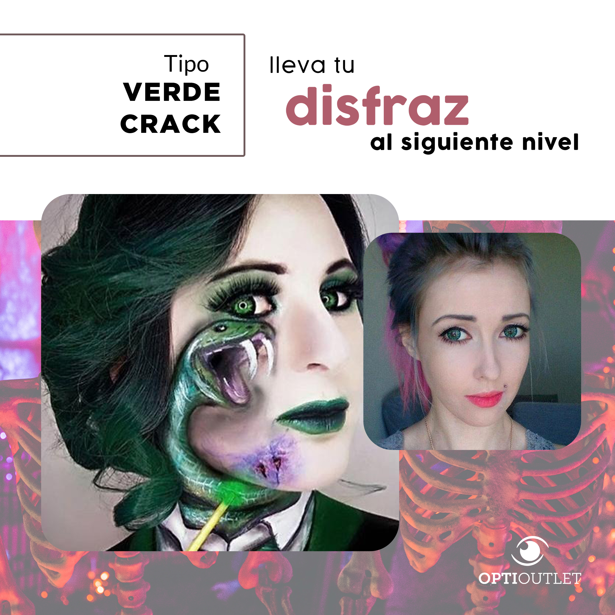 Pupilentes - Lentes de Contacto de Color Fantasía para Maquillaje y Disfraces de Halloween | Disfraz Halloween - Verde Crack