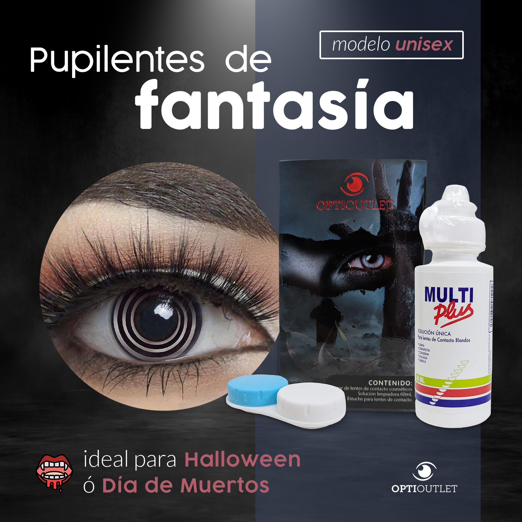Pupilentes - Lentes de Contacto de Color Fantasía para Maquillaje y Disfraces de Halloween | Disfraz Halloween - Espiral Negro