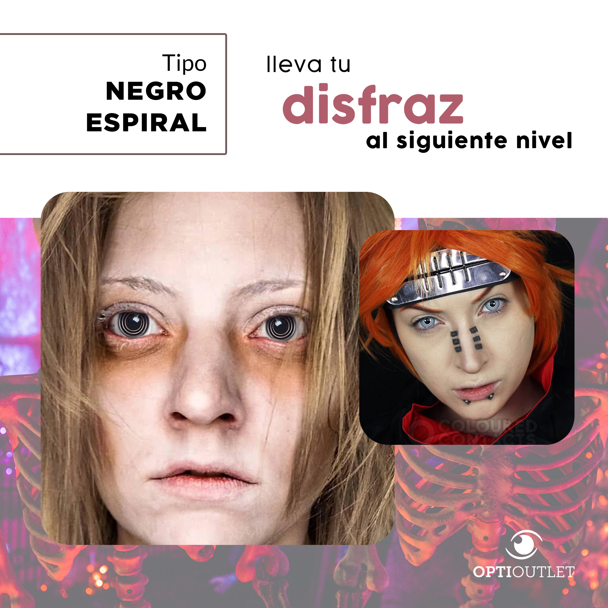 Pupilentes - Lentes de Contacto de Color Fantasía para Maquillaje y Disfraces de Halloween | Disfraz Halloween - Espiral Negro