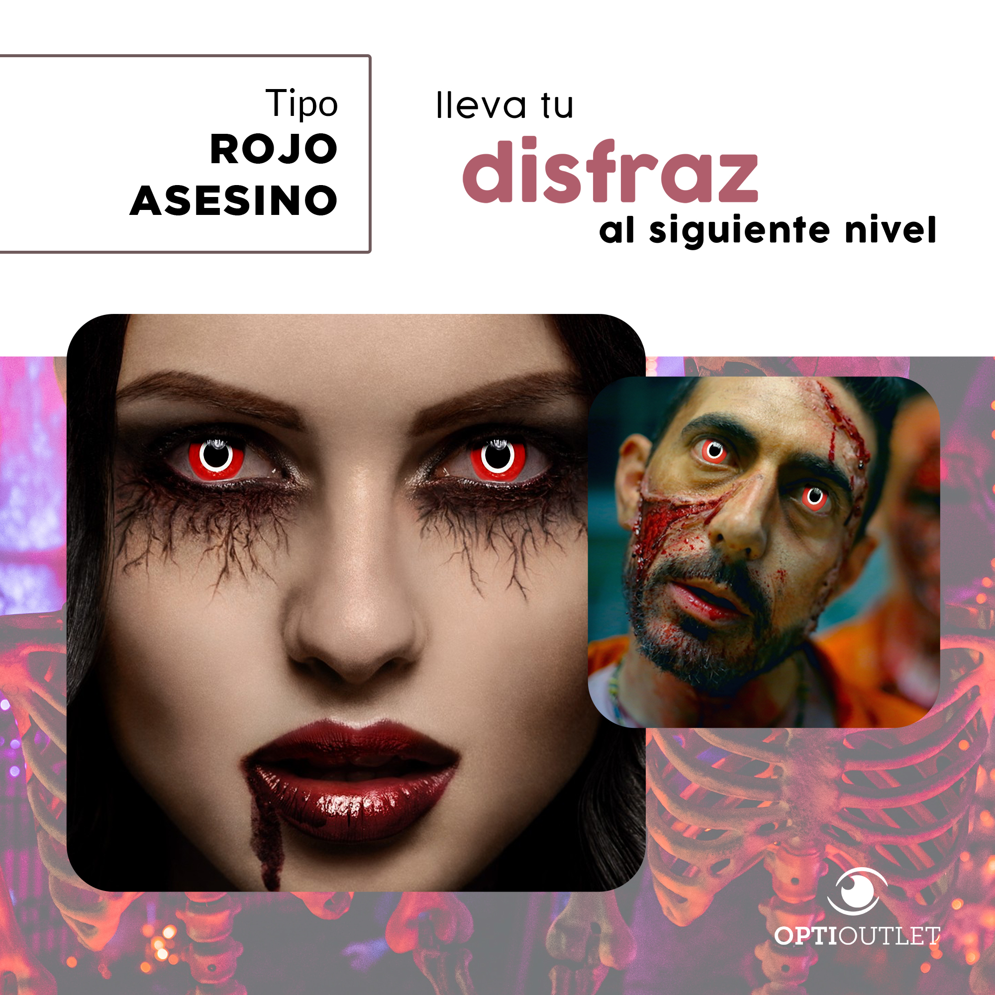 Pupilentes - Lentes de Contacto de Color Fantasía para Maquillaje y Disfraces de Halloween | Disfraz Halloween - Rojo Asesino