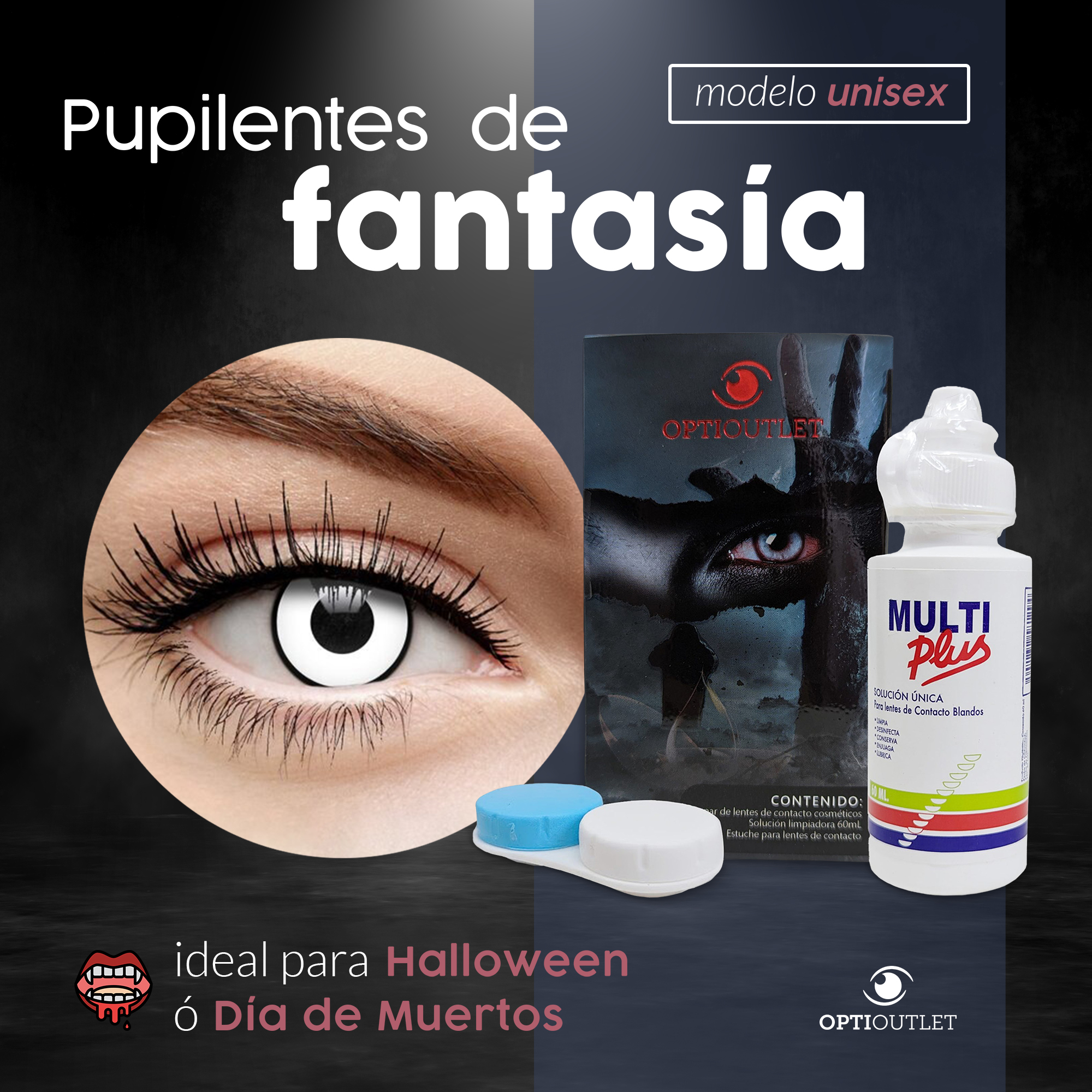 Pupilentes - Lentes de Contacto de Color Fantasía para Maquillaje y Disfraces de Halloween | Disfraz Halloween - Blanco