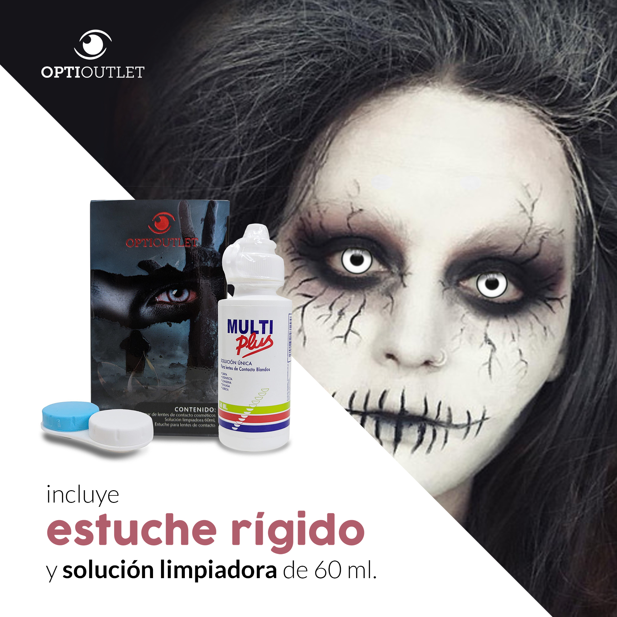 Pupilentes - Lentes de Contacto de Color Fantasía para Maquillaje y Disfraces de Halloween | Disfraz Halloween - Blanco