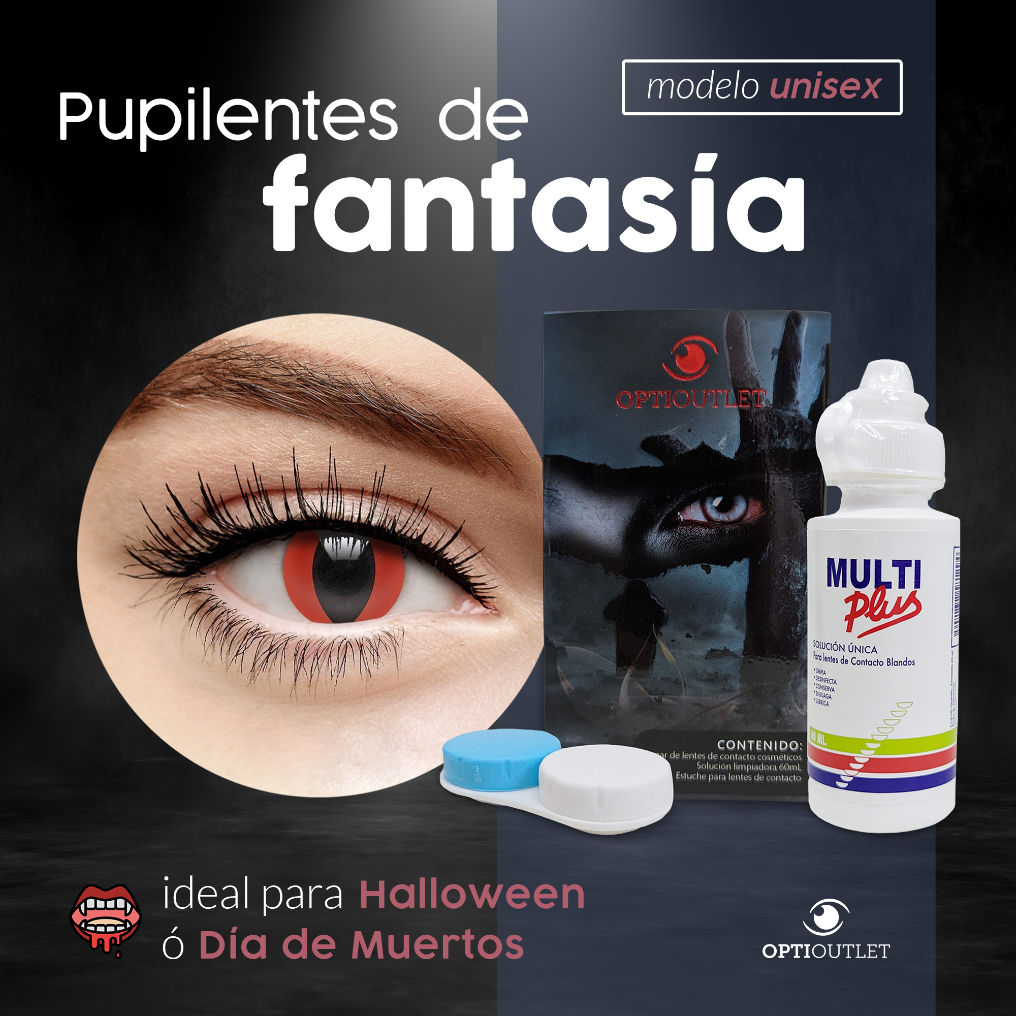 Pupilentes - Lentes de Contacto de Color Fantasía para Maquillaje y Disfraces de Halloween | Disfraz Halloween Ojo Gato Rojo