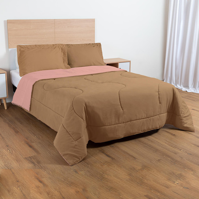 Colchón En Caja Matrimonial Cora De Memory Foam Más Blancos Y Edredón Khaki