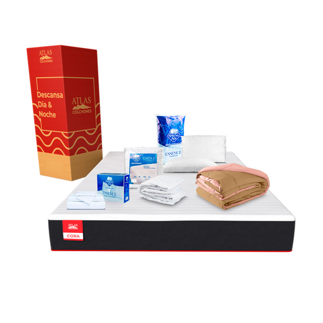 Colchón En Caja Matrimonial Cora De Memory Foam Más Blancos Y Edredón Khaki