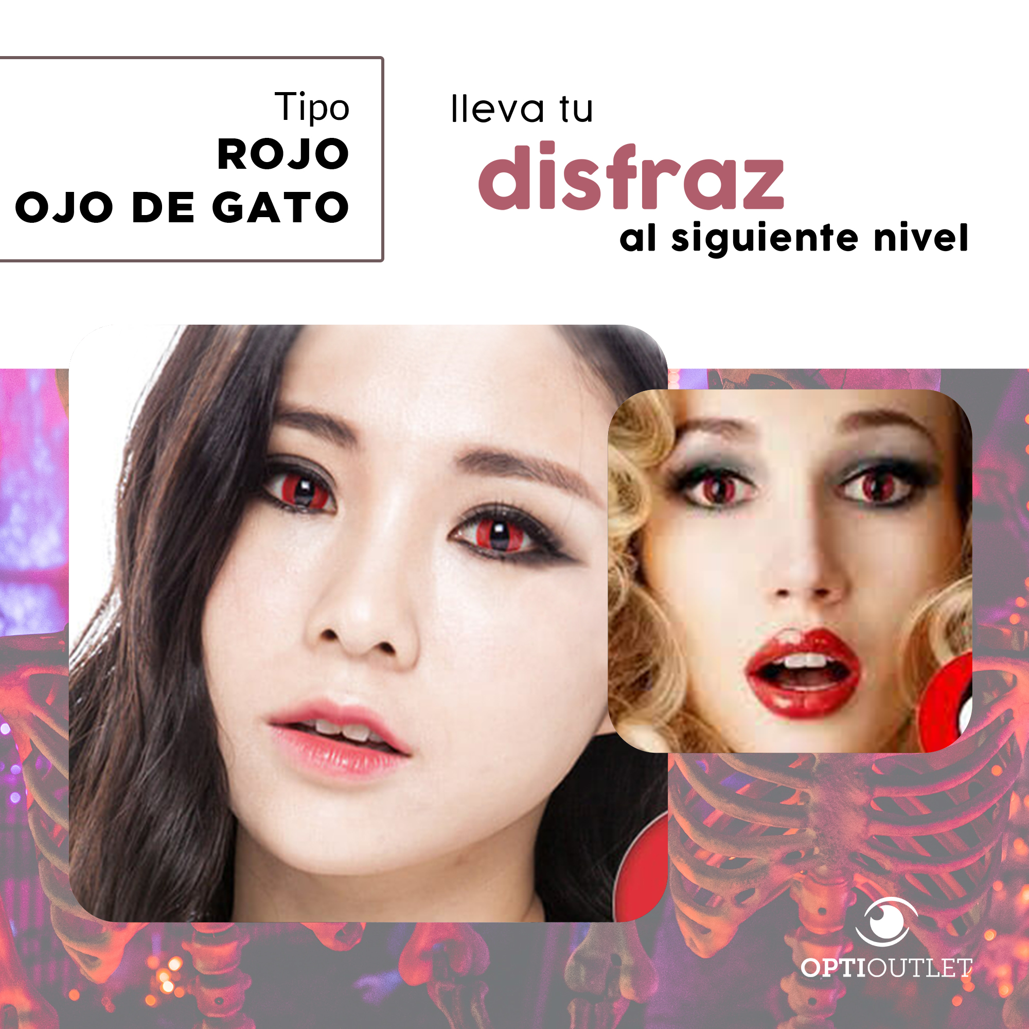 Pupilentes - Lentes de Contacto de Color Fantasía para Maquillaje y Disfraces de Halloween | Disfraz Halloween Ojo Gato Rojo