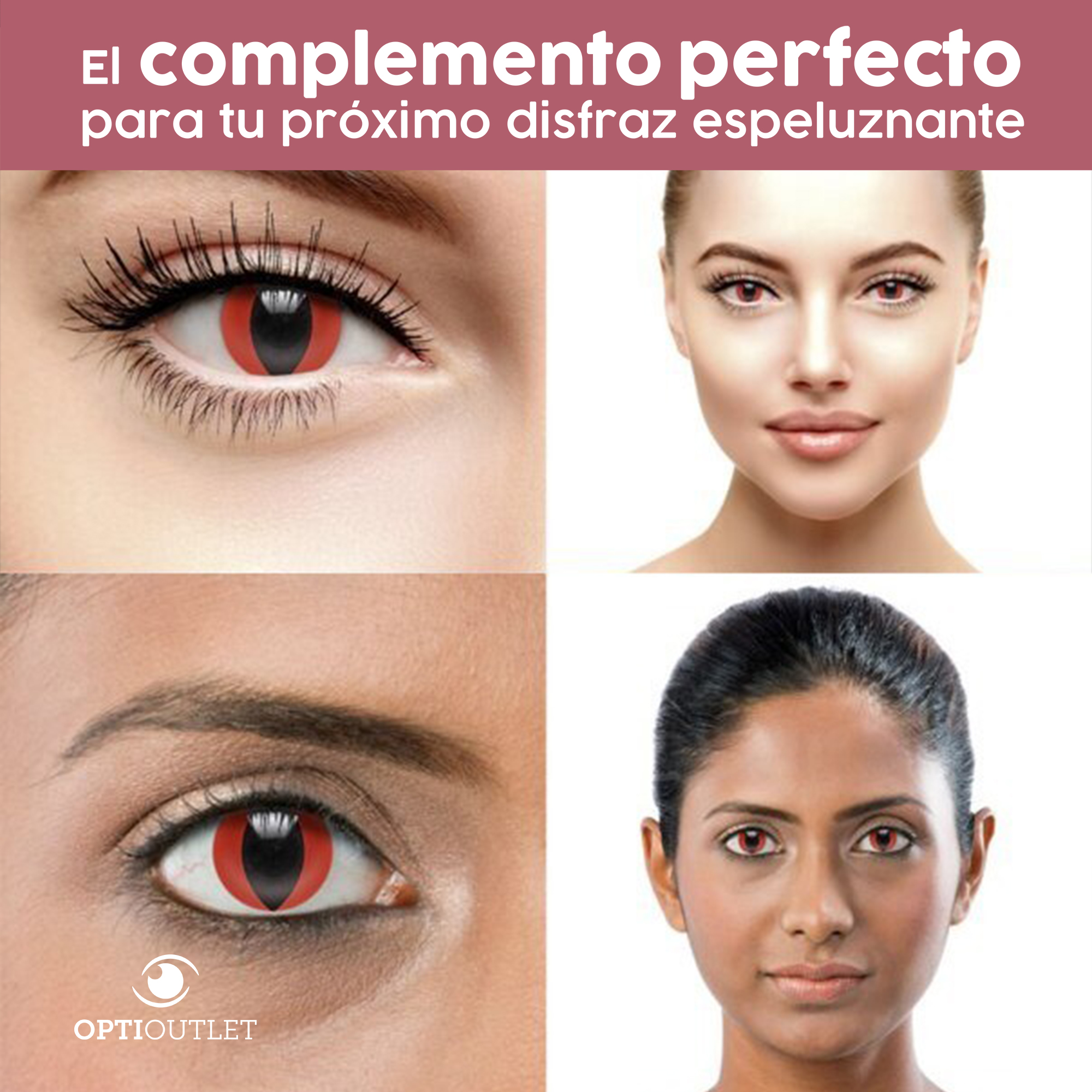 Pupilentes - Lentes de Contacto de Color Fantasía para Maquillaje y Disfraces de Halloween | Disfraz Halloween Ojo Gato Rojo