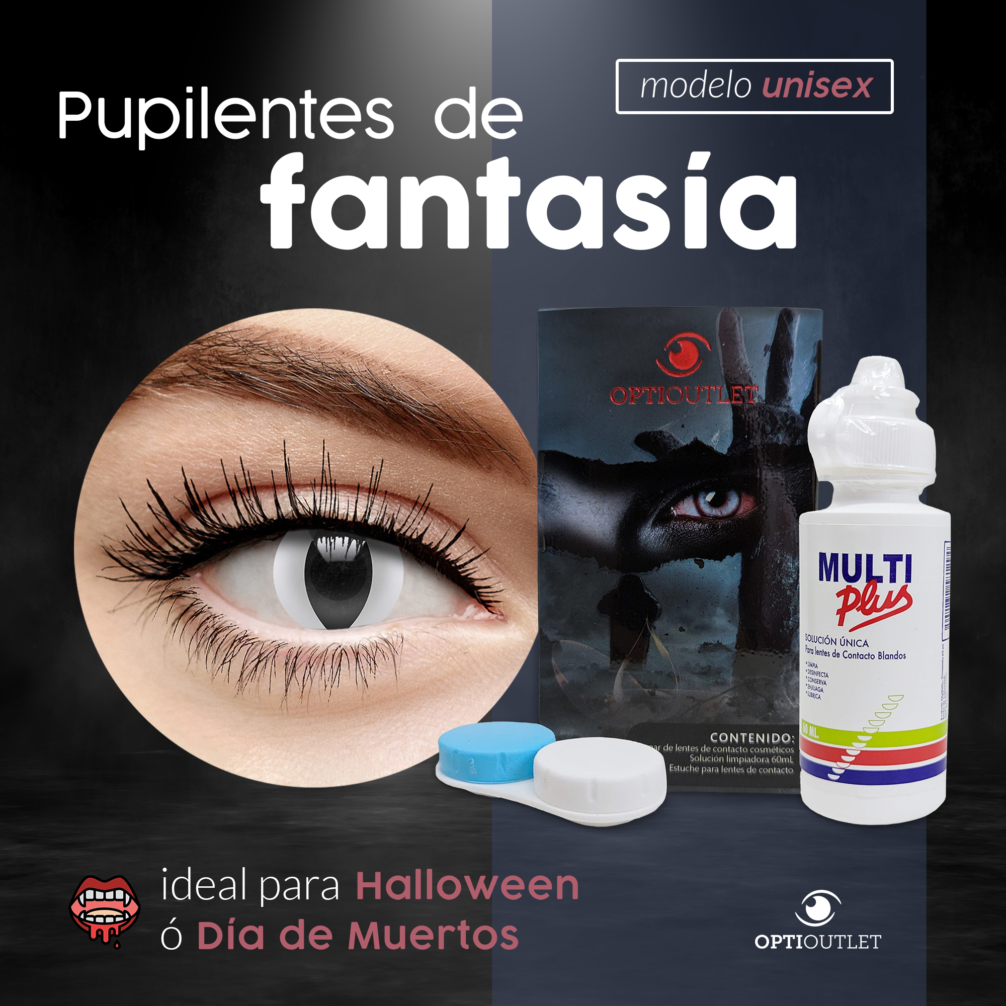Pupilentes - Lentes de Contacto de Color Fantasía para Maquillaje y Disfraces de Halloween | Disfraz Halloween Ojo Gato Blanco