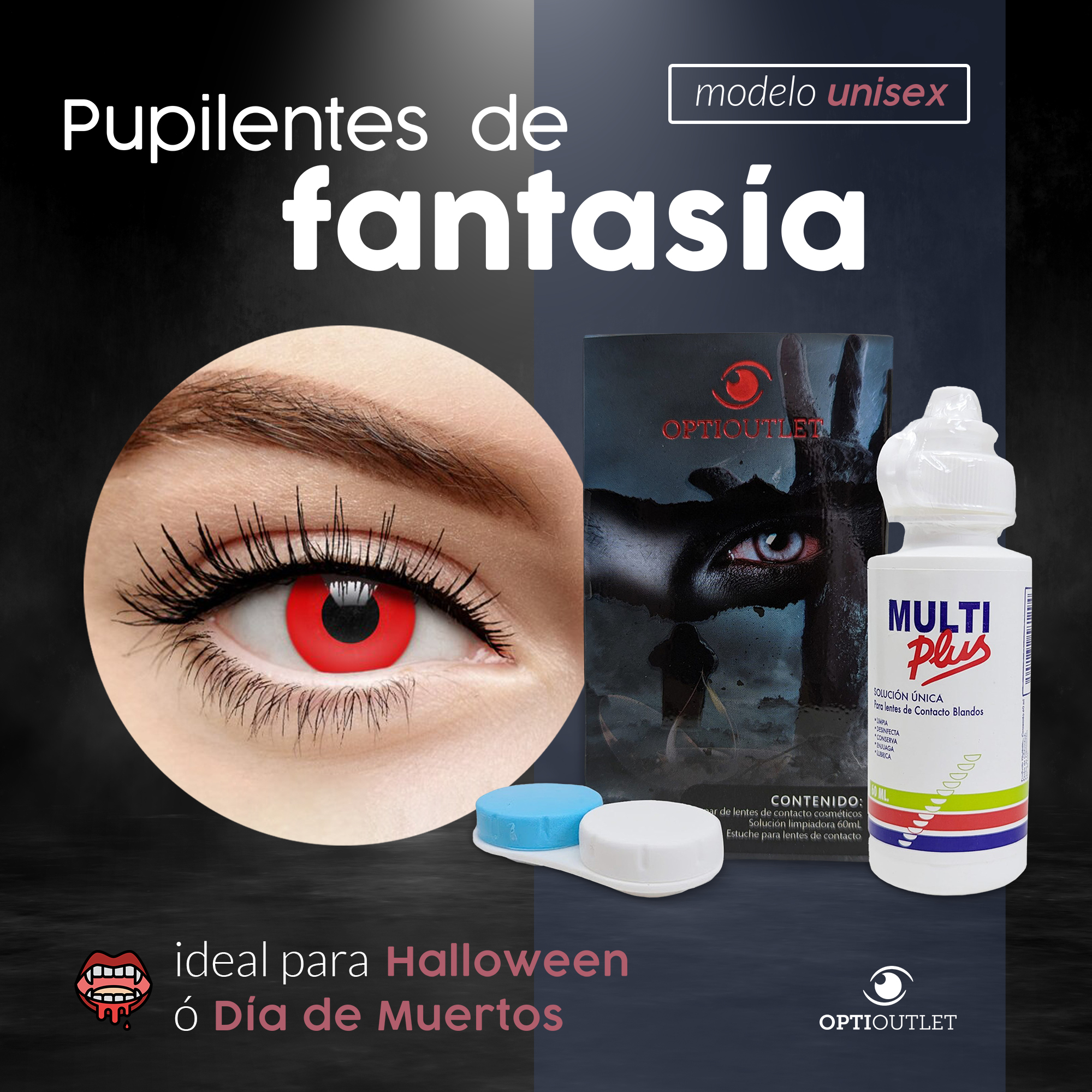 Pupilentes - Lentes de Contacto de Color Fantasía para Maquillaje y Disfraces de Halloween | Disfraz Halloween - Rojo