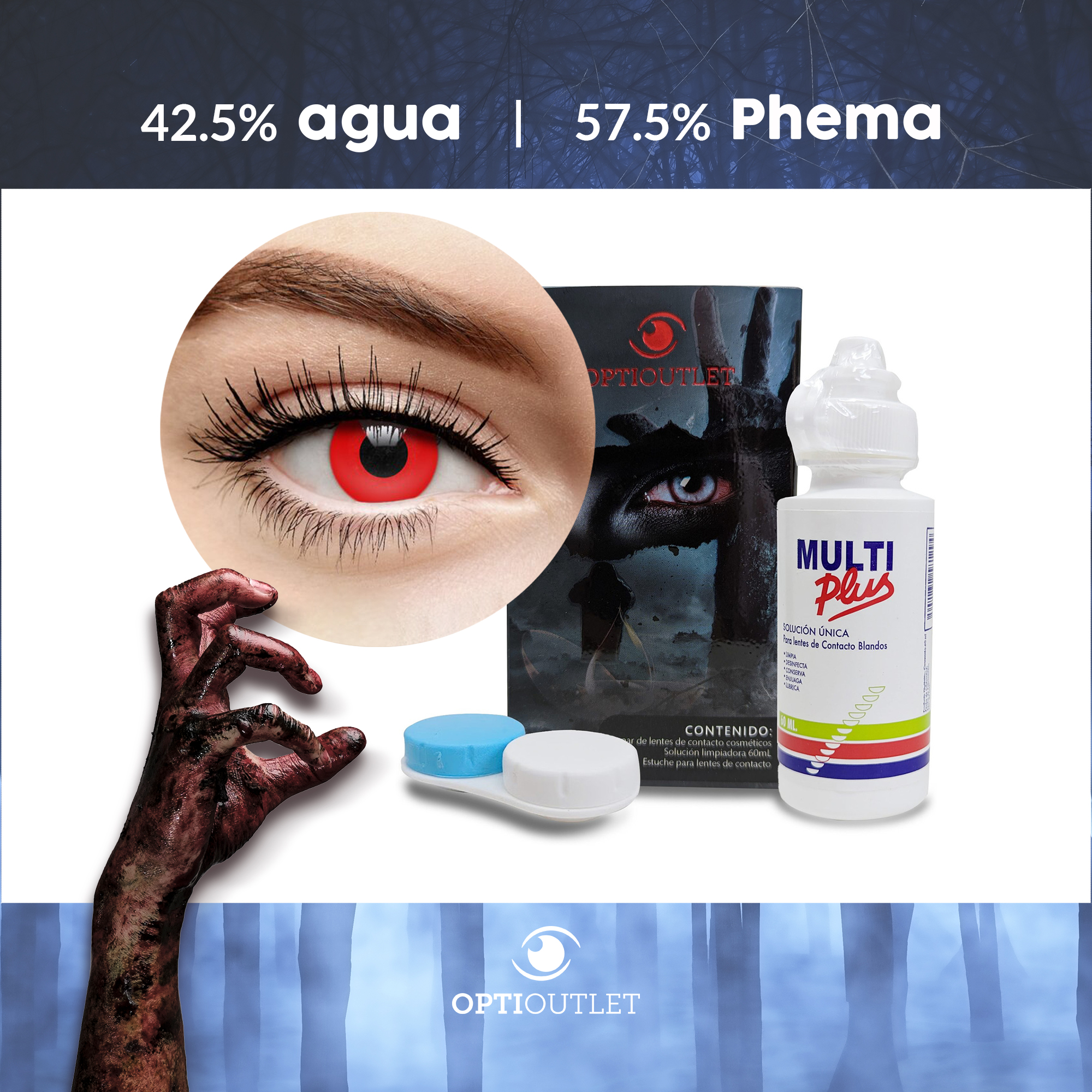 Pupilentes - Lentes de Contacto de Color Fantasía para Maquillaje y Disfraces de Halloween | Disfraz Halloween - Rojo