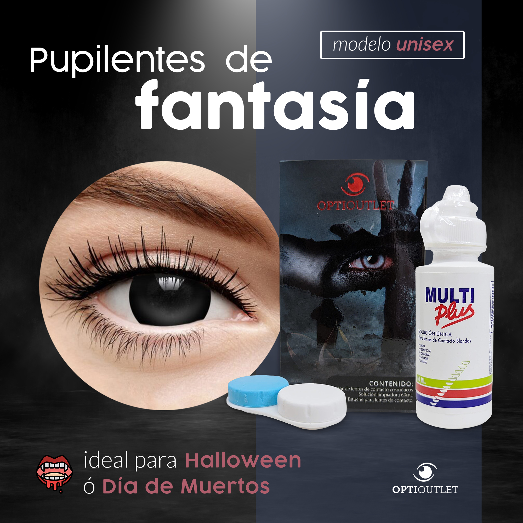 Pupilentes - Lentes de Contacto de Color Fantasía para Maquillaje y Disfraces de Halloween | Disfraz Halloween - Negro