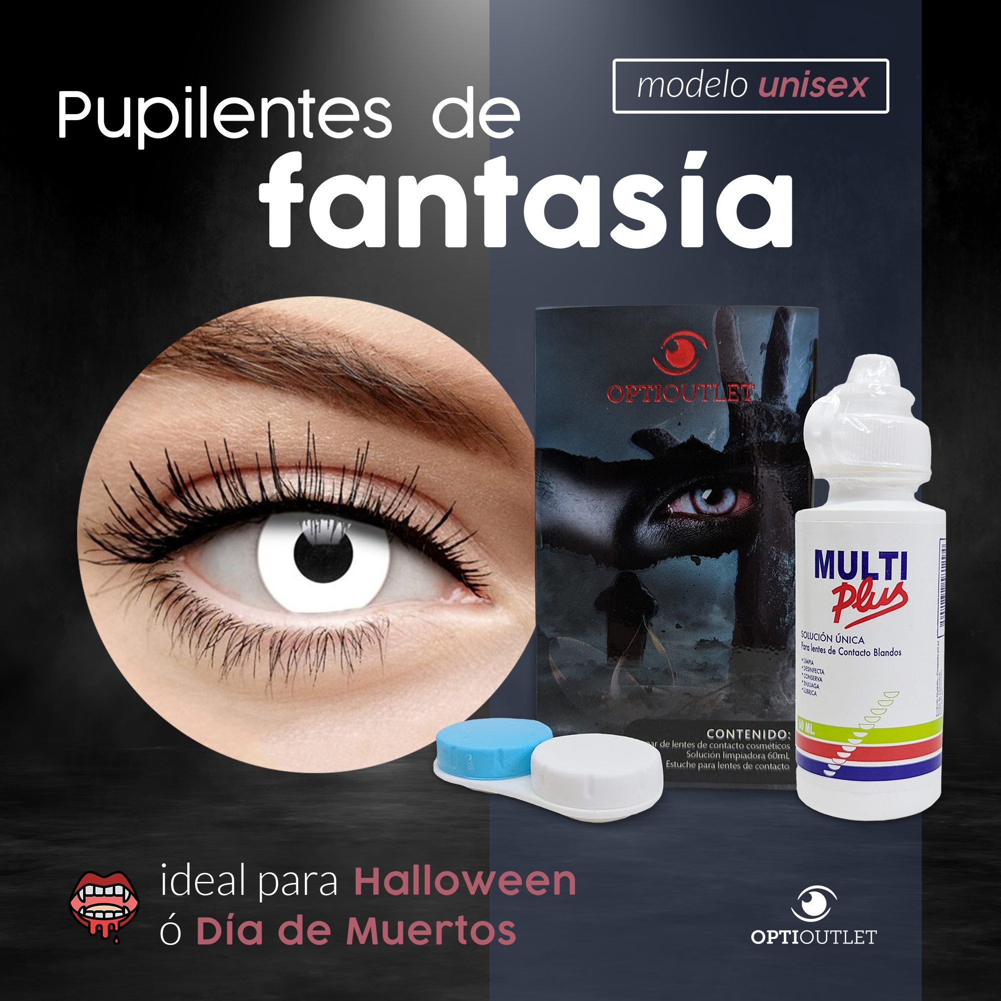 Pupilentes - Lentes de Contacto de Color Fantasía para Maquillaje y Disfraces de Halloween | Disfraz Halloween - Zombie Blanco