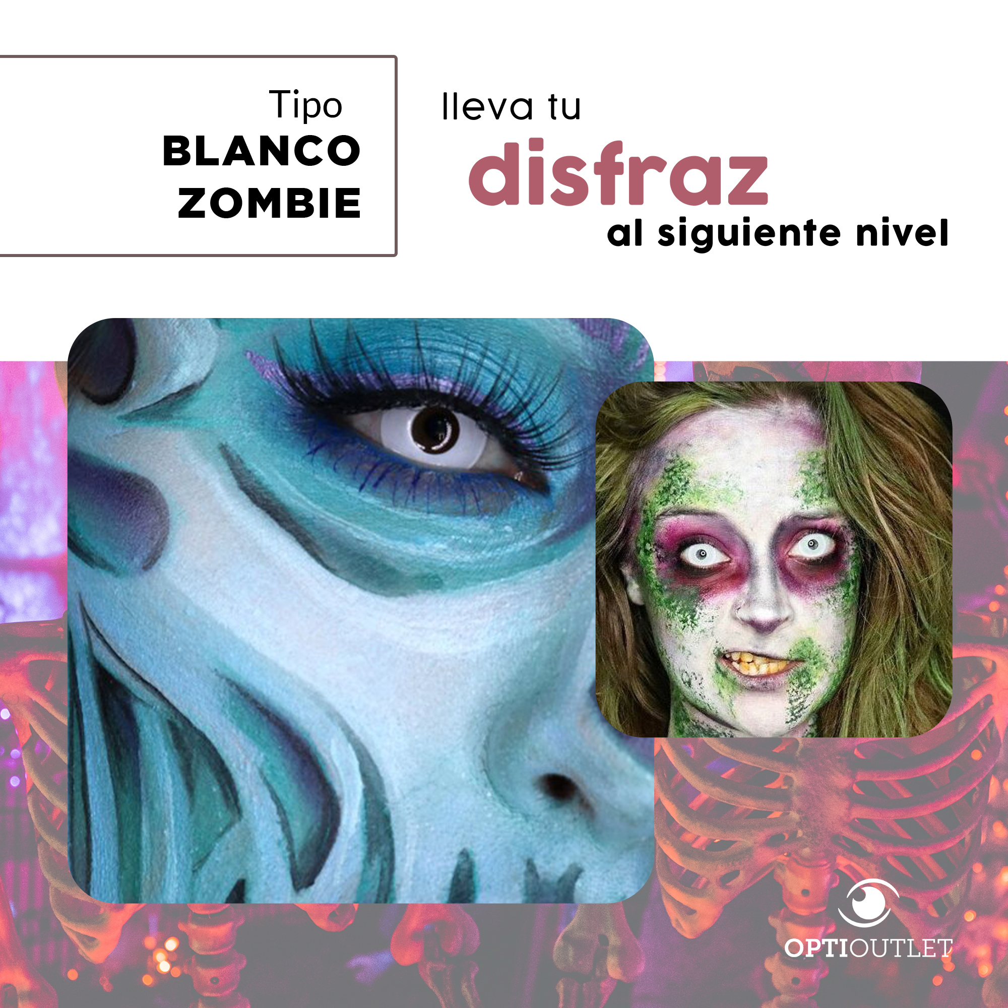 Pupilentes - Lentes de Contacto de Color Fantasía para Maquillaje y Disfraces de Halloween | Disfraz Halloween - Zombie Blanco