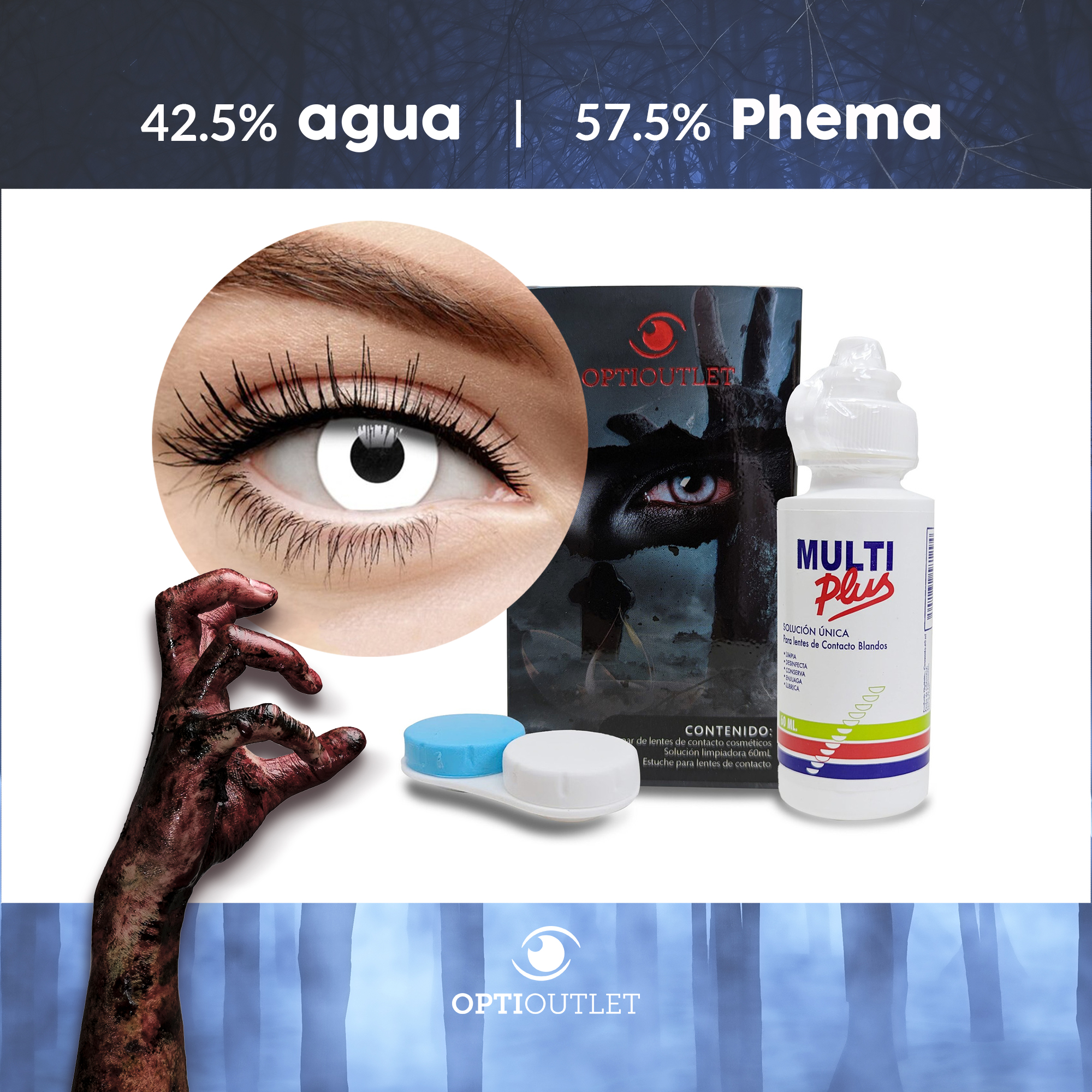 Pupilentes - Lentes de Contacto de Color Fantasía para Maquillaje y Disfraces de Halloween | Disfraz Halloween - Zombie Blanco