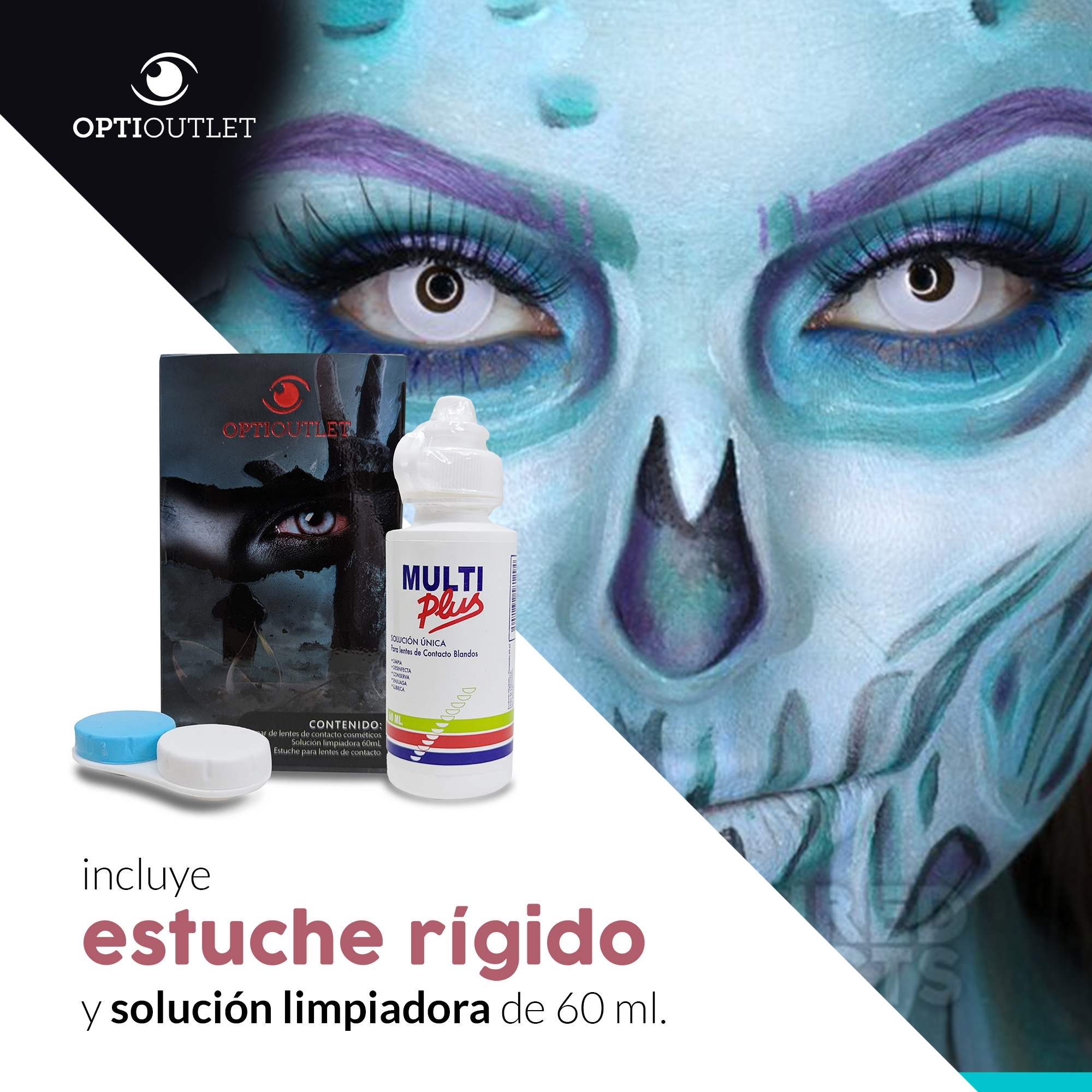 Pupilentes - Lentes de Contacto de Color Fantasía para Maquillaje y Disfraces de Halloween | Disfraz Halloween - Zombie Blanco